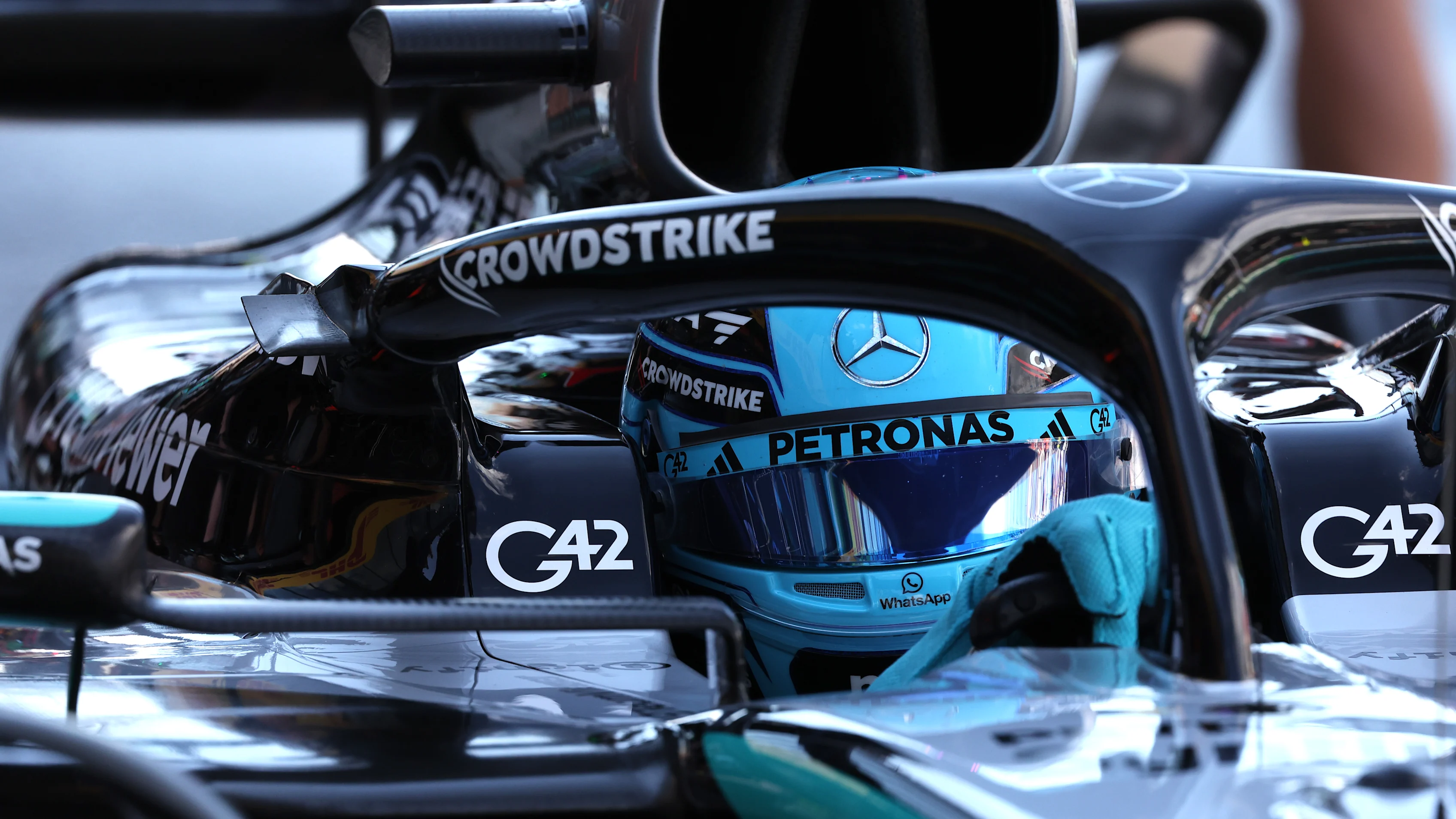 ZANDVOORT, NETHERLANDS - AUGUST 30: George Russell of Great Britain driving the (63) Mercedes AMG Petronas F1 Team W16 in the Pitlane during final practice ahead of the F1 Grand Prix of Netherlands at Circuit Zandvoort on August 30, 2025 in Zandvoort, Netherlands. (Photo by Andrew Ferraro - Formula 1/Formula 1 via Getty Images)