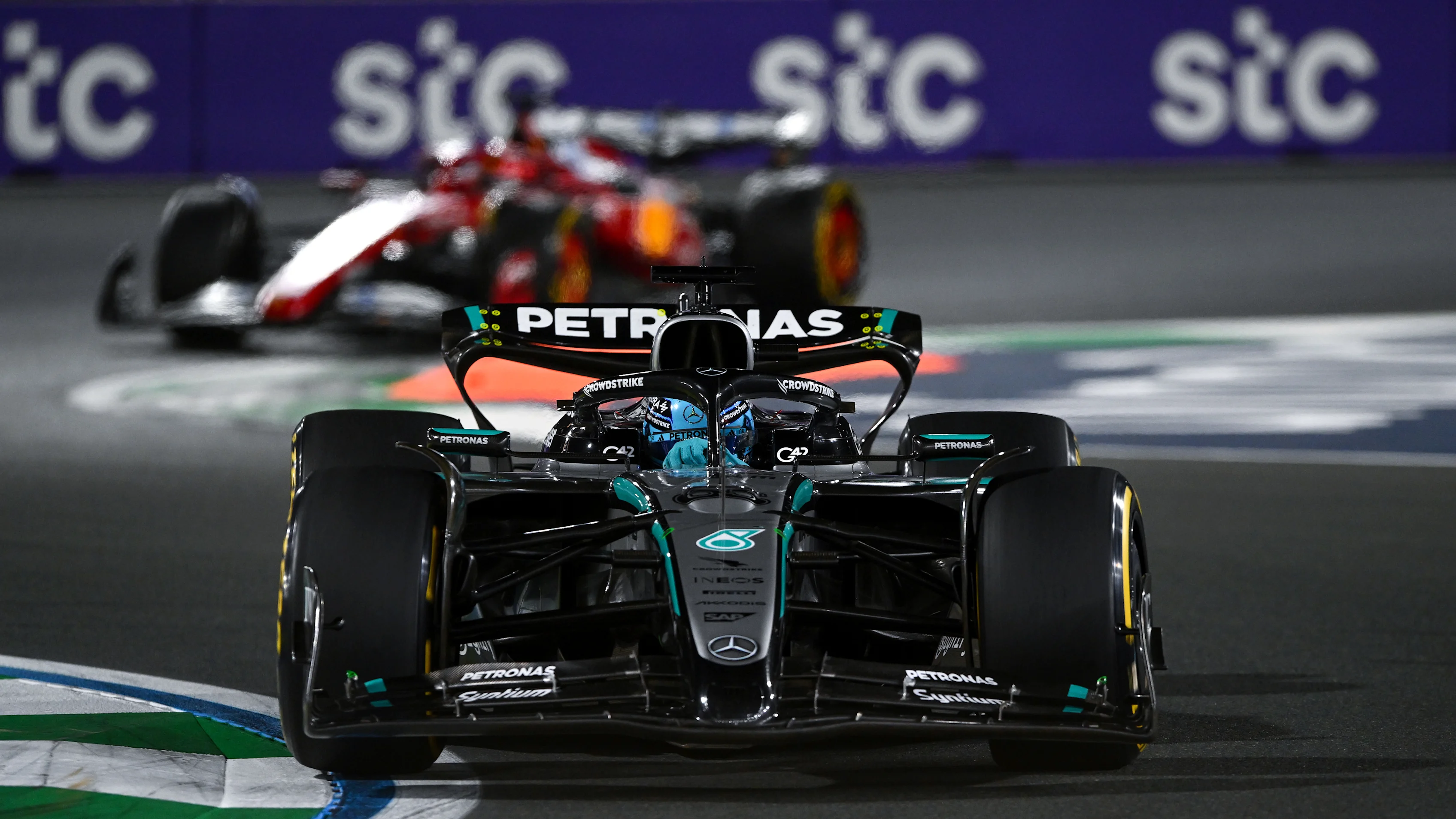 JEDDAH, SAUDI ARABIA - APRIL 20: George Russell of Great Britain driving the (63) Mercedes AMG
