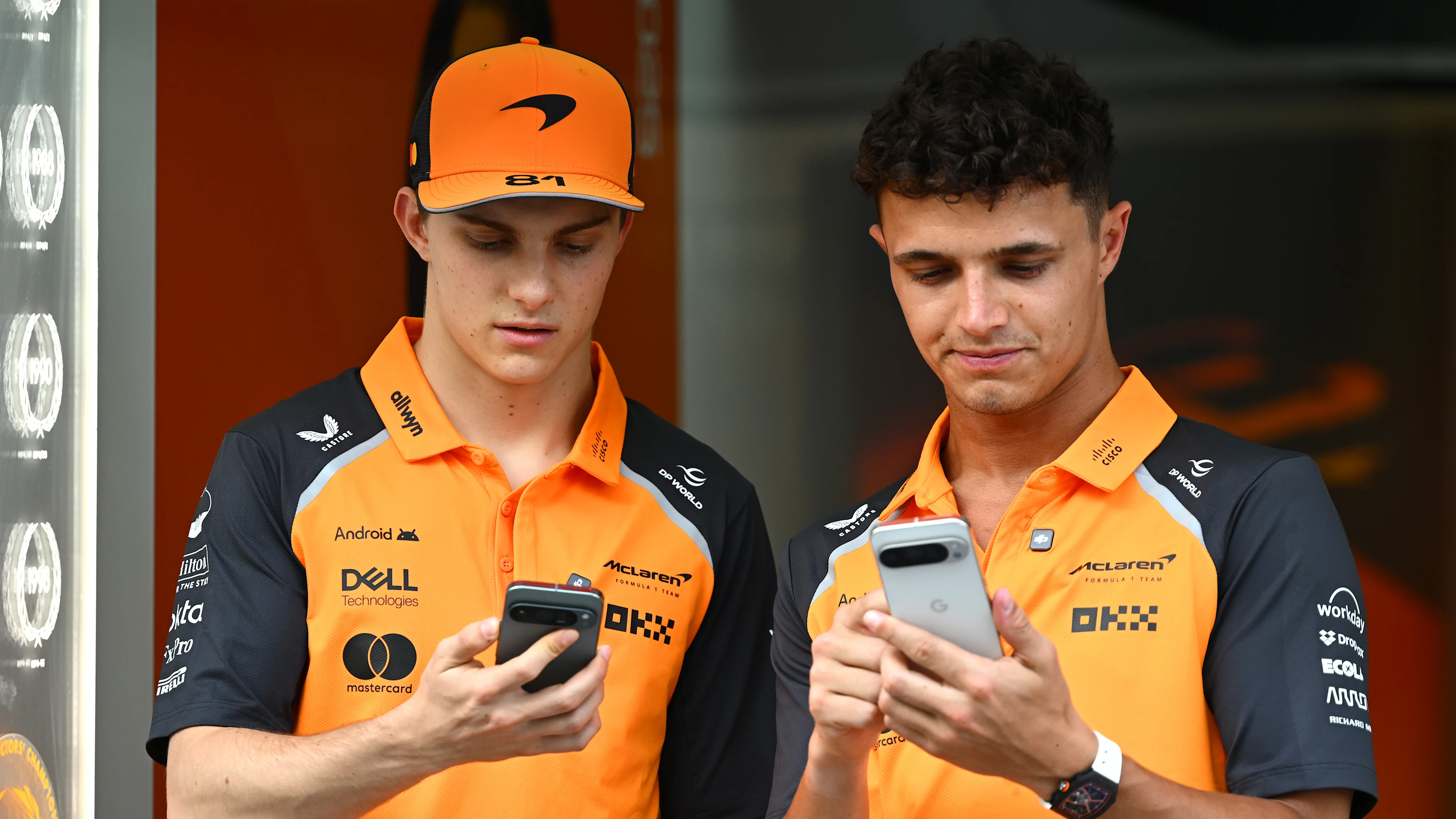 JEDDAH, SAUDI ARABIA - APRIL 17: Oscar Piastri of Australia and McLaren and Lando Norris of Great