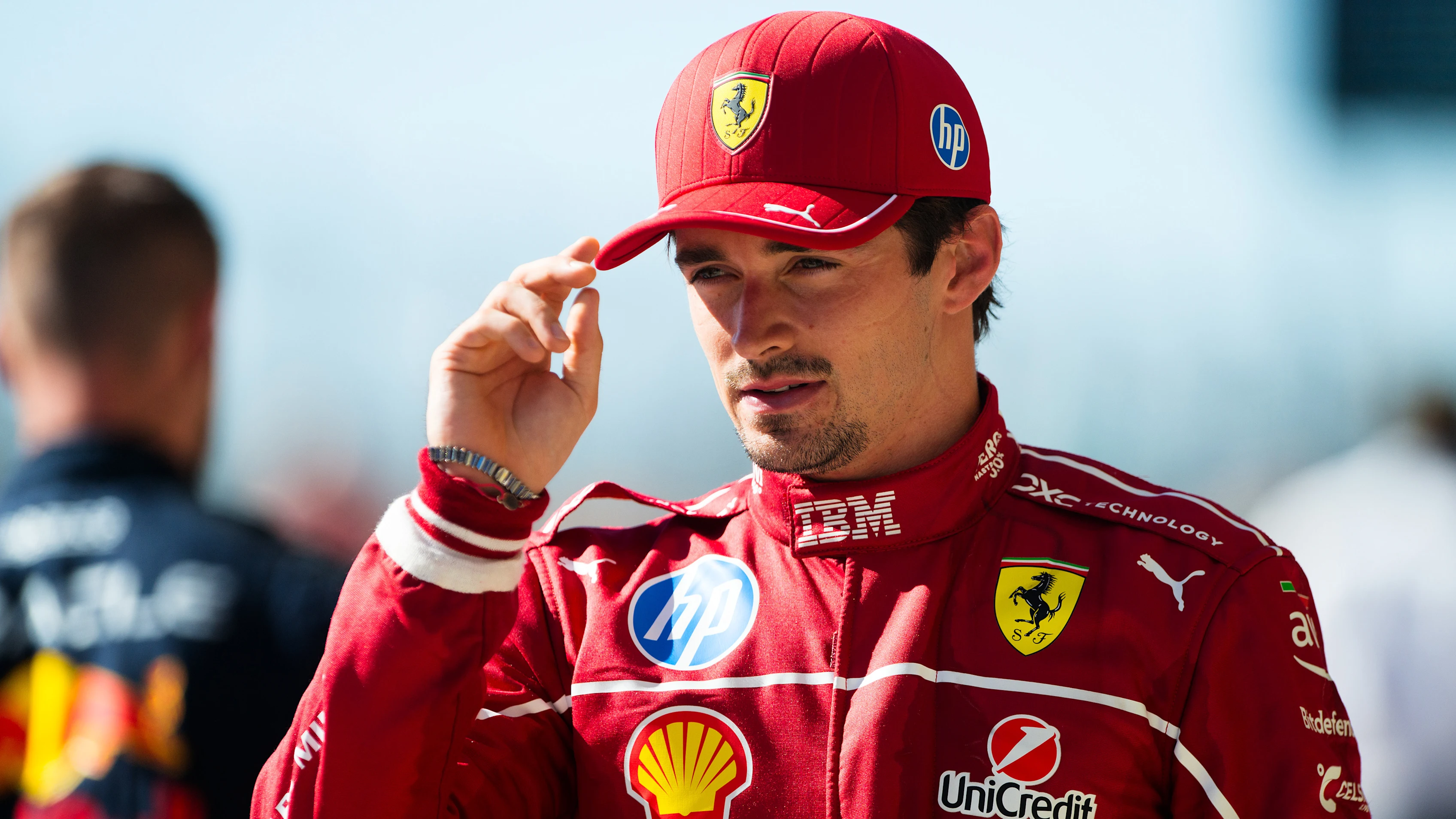 MEXICO CITY, MEXICO - OCTOBER 23: Charles Leclerc of Monaco and Scuderia Ferrari looks on in the