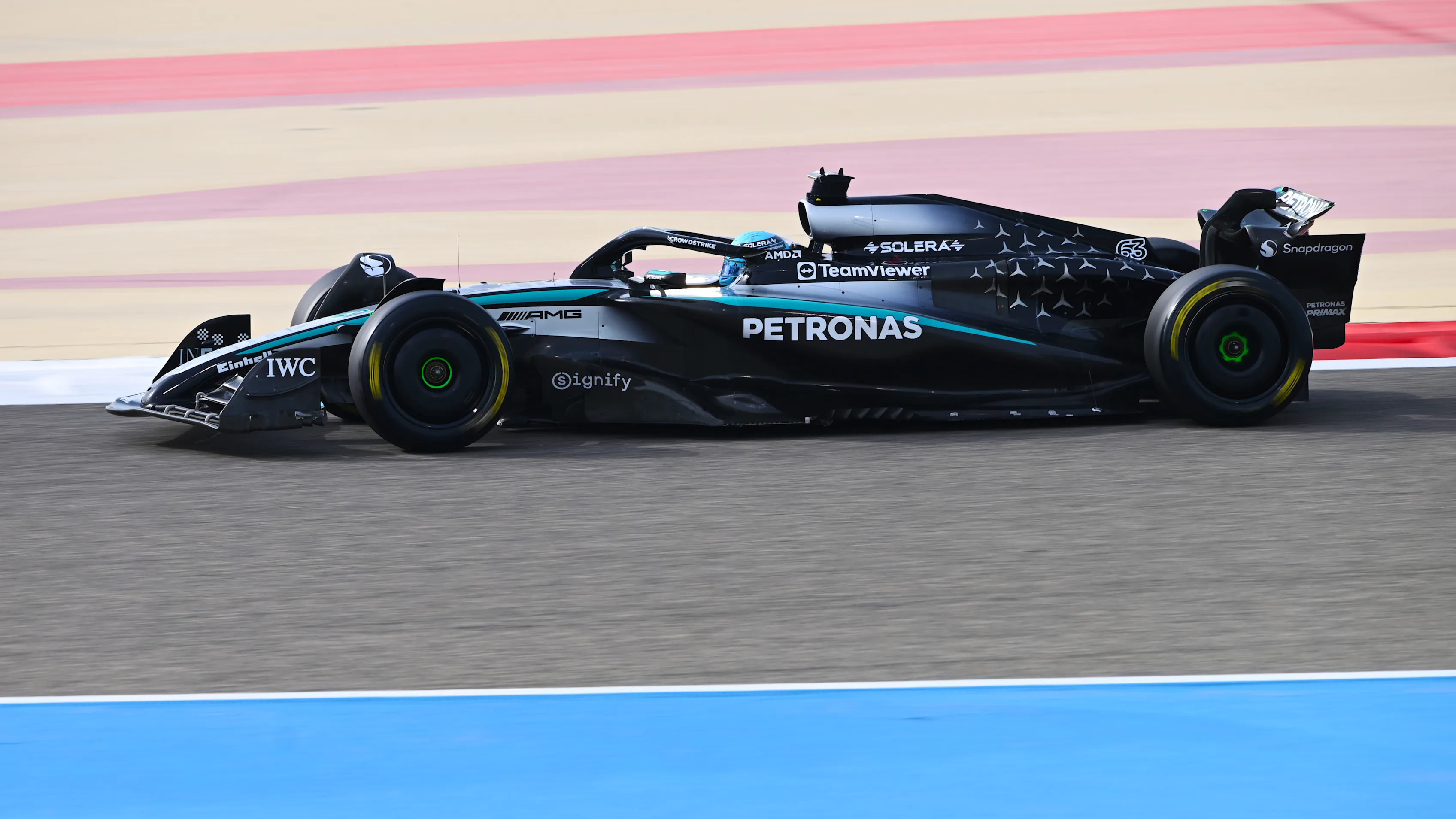 BAHRAIN, BAHRAIN - FEBRUARY 28: George Russell of Great Britain driving the (63) Mercedes AMG