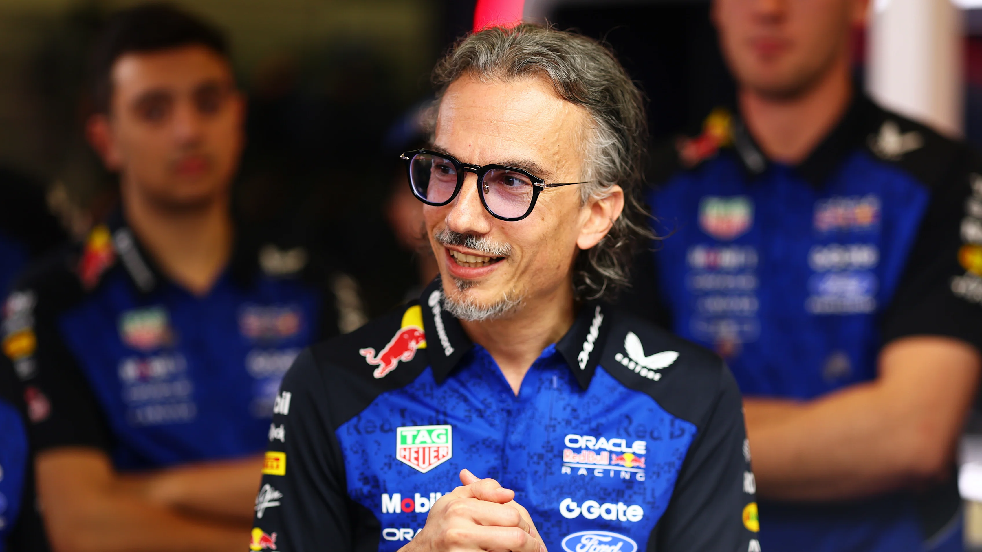 MELBOURNE, AUSTRALIA - MARCH 06: Laurent Mekies, Team Principal of Oracle Red Bull Racing speaks to