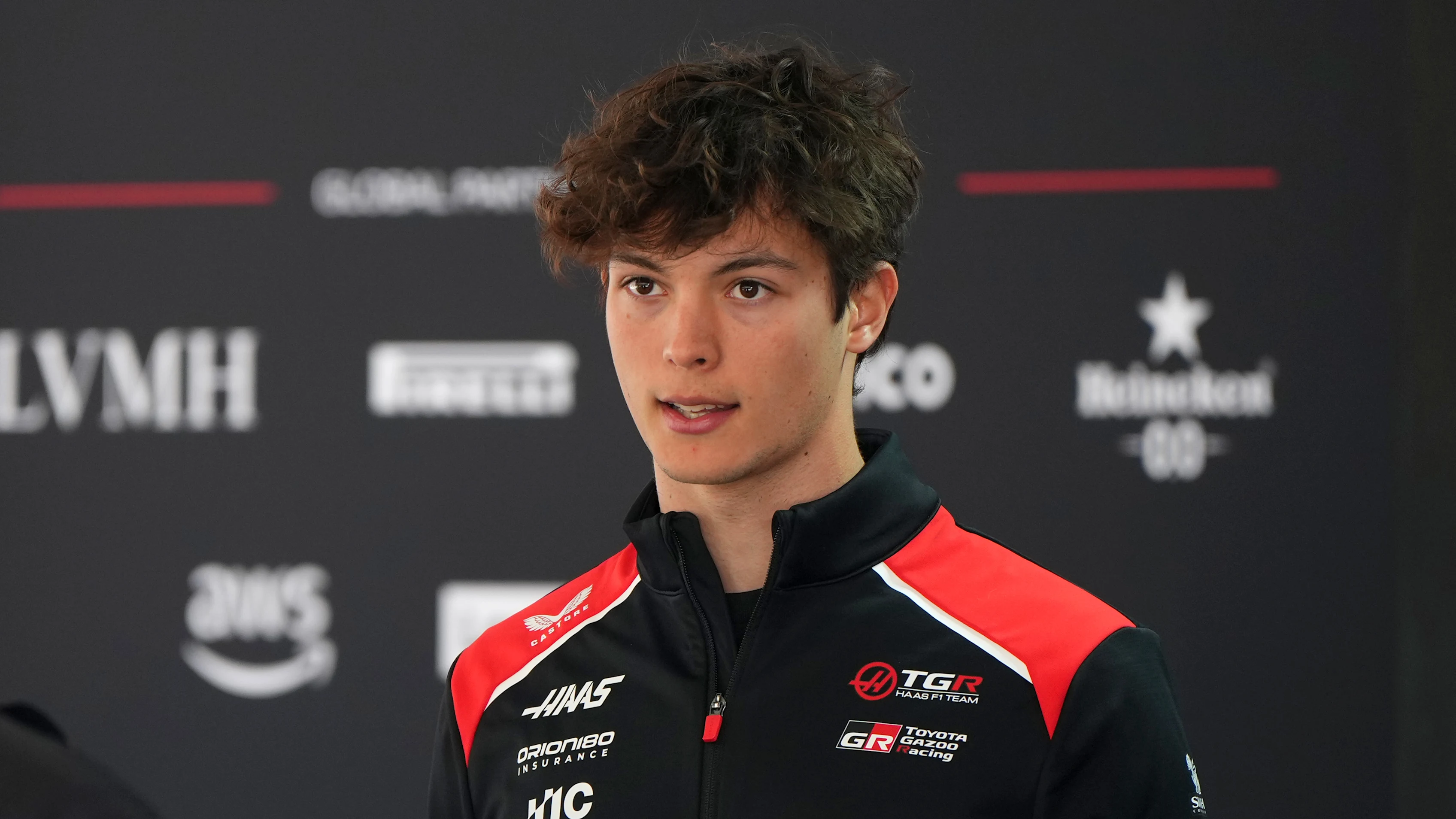 SHANGHAI, CHINA - MARCH 12: Oliver Bearman of Great Britain and Haas F1 talks to the media during