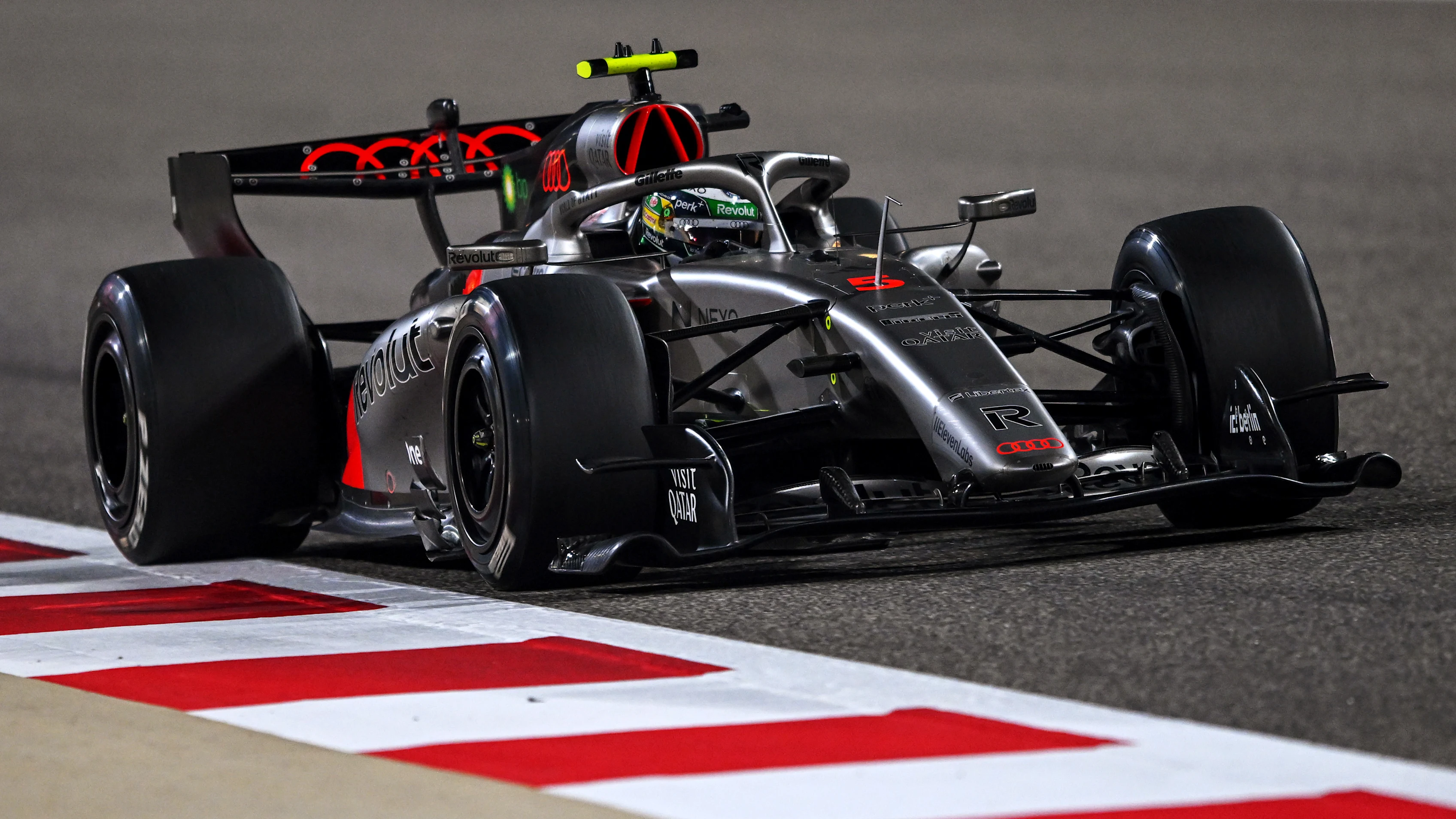 BAHRAIN, BAHRAIN - FEBRUARY 18: Gabriel Bortoleto of Brazil driving the (5) Audi F1 Team R26 on track during day one of F1 Testing at Bahrain International Circuit on February 18, 2026 in Bahrain, Bahrain. (Photo by Rudy Carezzevoli/Getty Images)