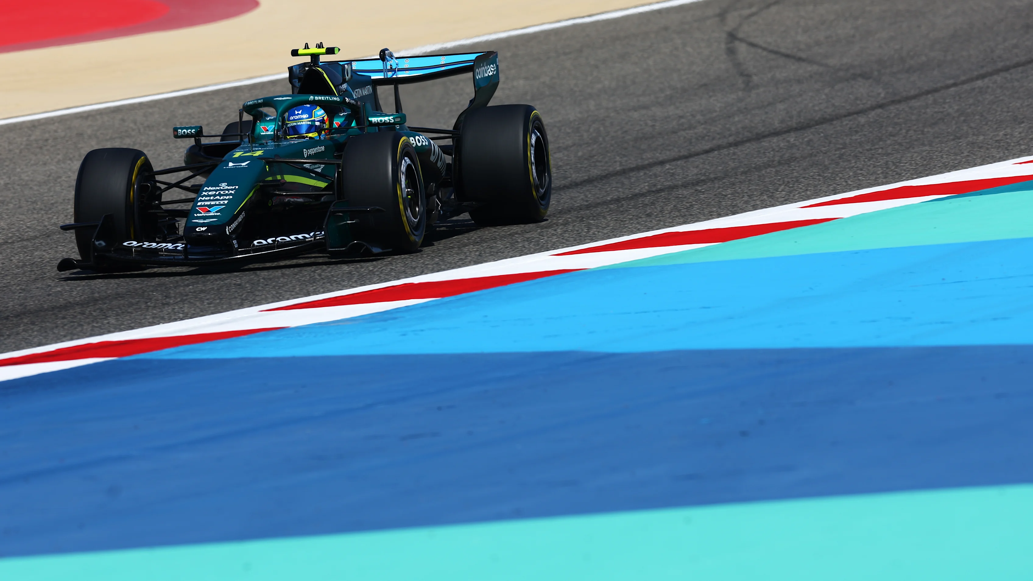 BAHRAIN, BAHRAIN - FEBRUARY 19: Fernando Alonso of Spain driving the (14) Aston Martin F1 Team