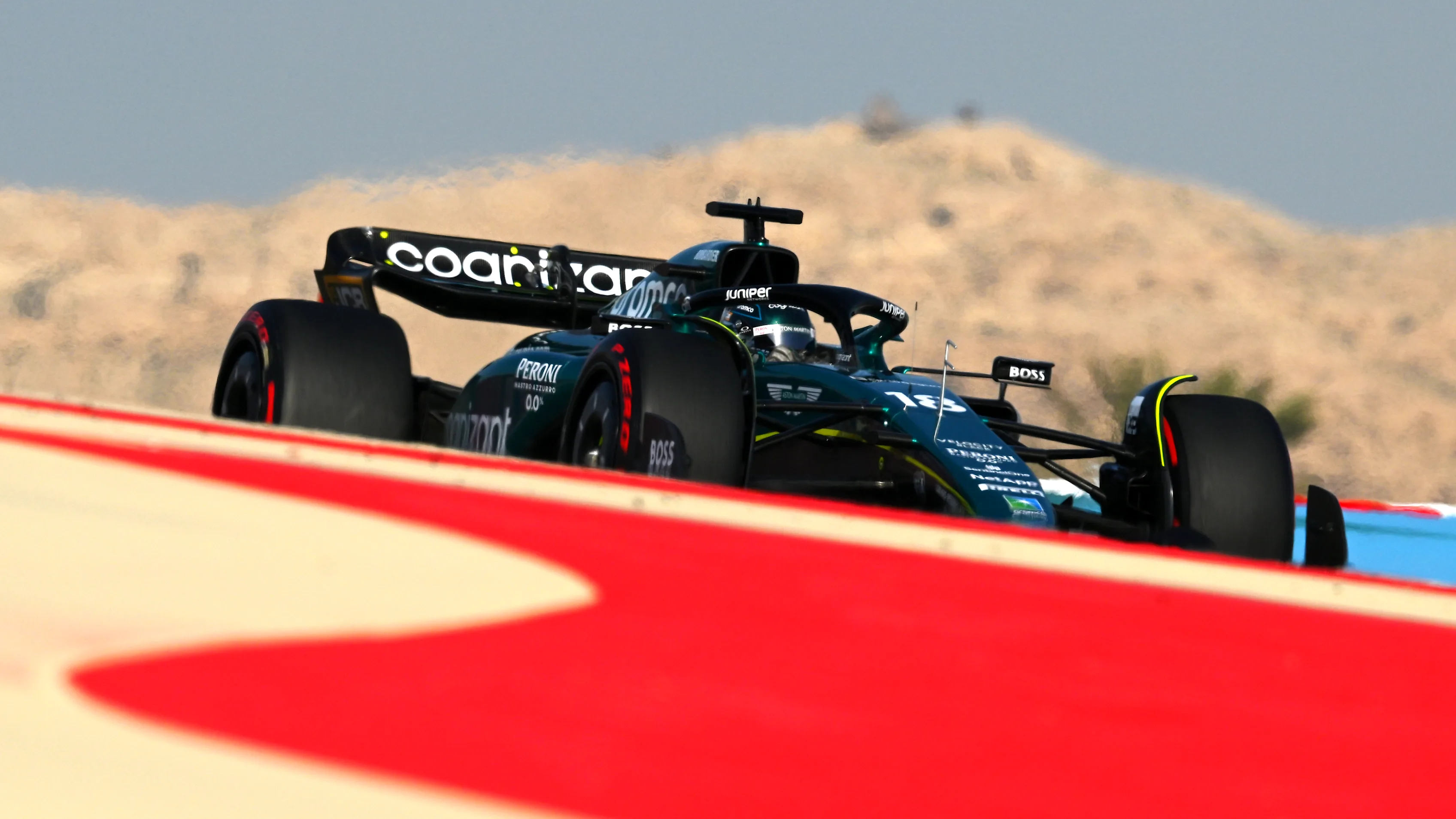 BAHRAIN, BAHRAIN - MARCH 03: Lance Stroll of Canada driving the (18) Aston Martin AMR23 Mercedes on