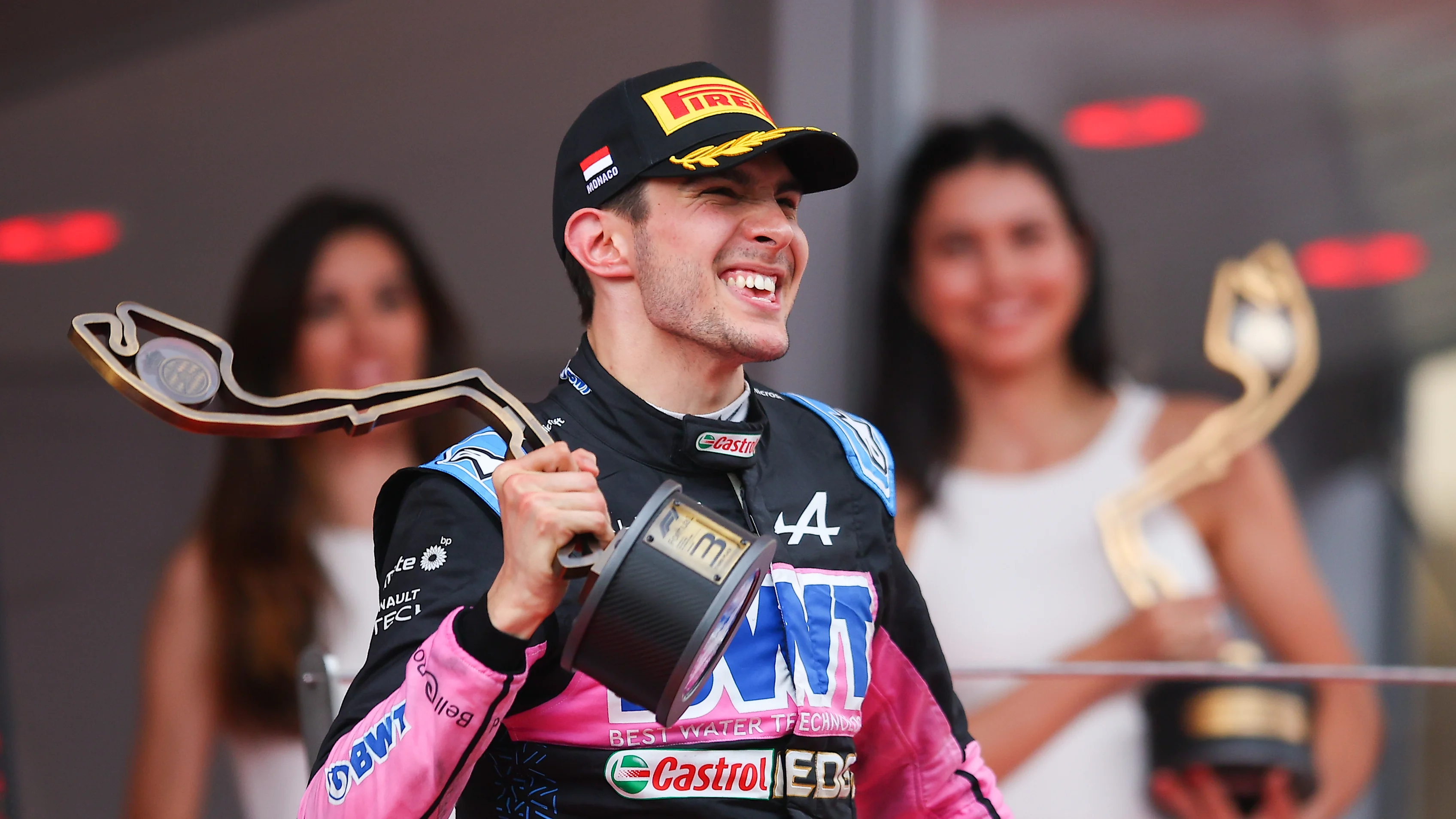 MONTE-CARLO, MONACO - MAY 28: Third placed Esteban Ocon of France and Alpine celebrates on the