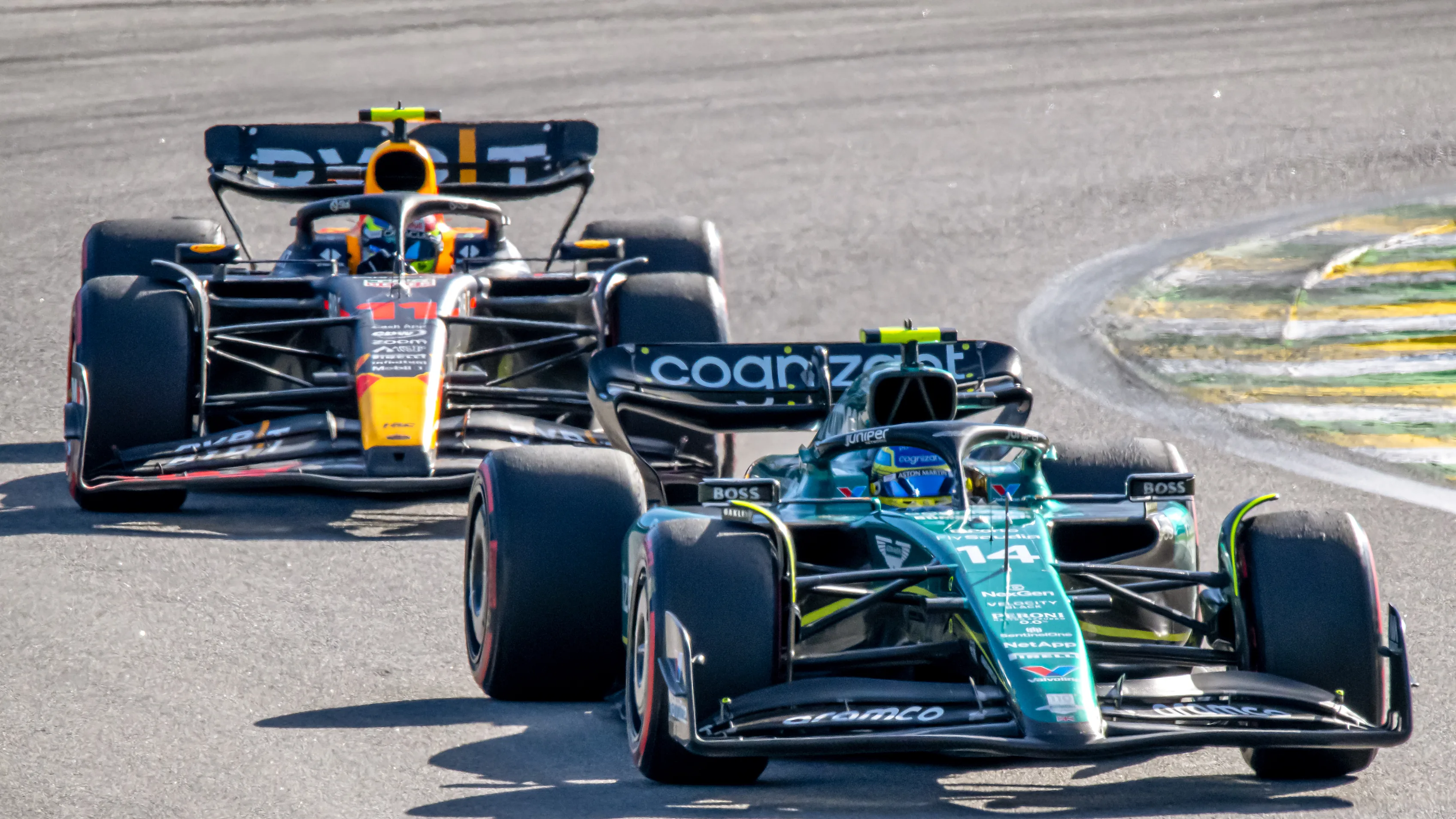 SAO PAULO, BRAZIL - NOVEMBER 05: Fernando Alonso, Aston Martin F1 AMR23 during the F1 Grand Prix of
