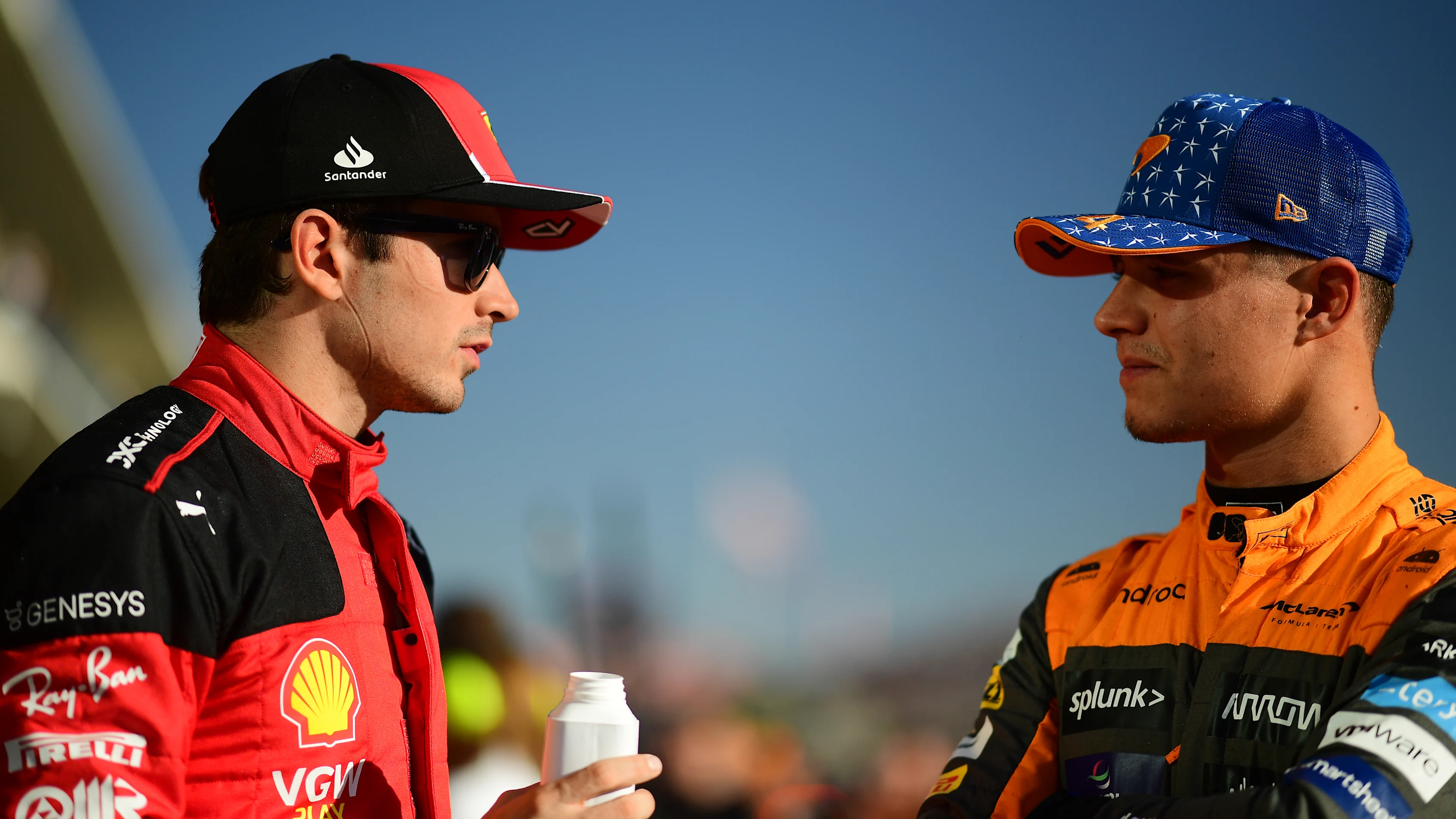 AUSTIN, TEXAS - OCTOBER 20: Pole position qualifier Charles Leclerc of Monaco and Ferrari talks
