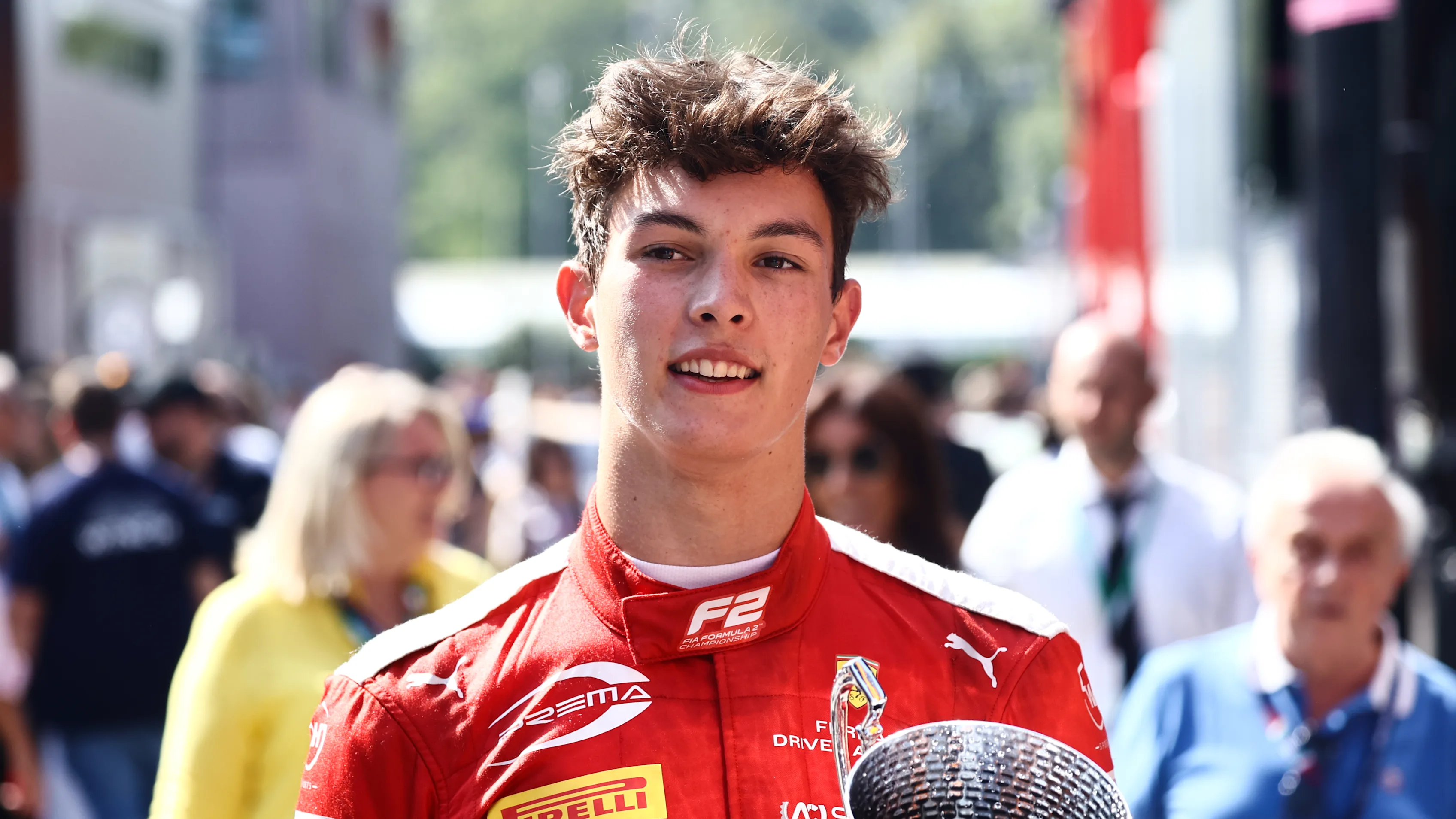 Oliver Bearman after he won Formula 2 race at Autodromo Nazionale di Monza in Monza, Italy on