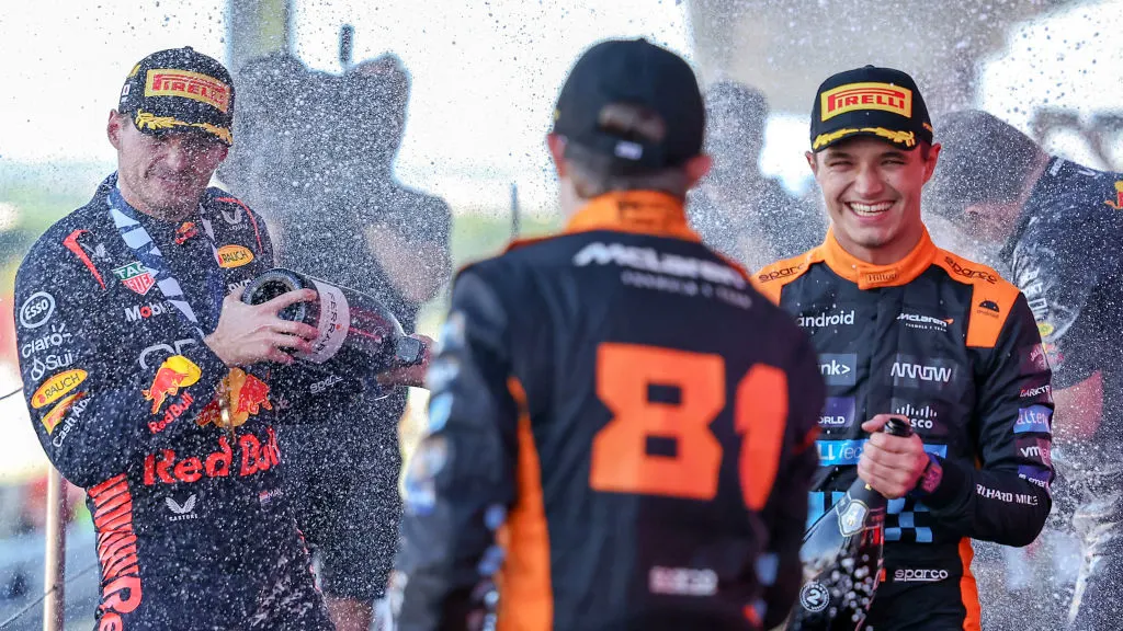 SUZUKA, JAPAN - SEPTEMBER 24: Lando Norris of Great Britain and McLaren F1 Team, Max Verstappen of