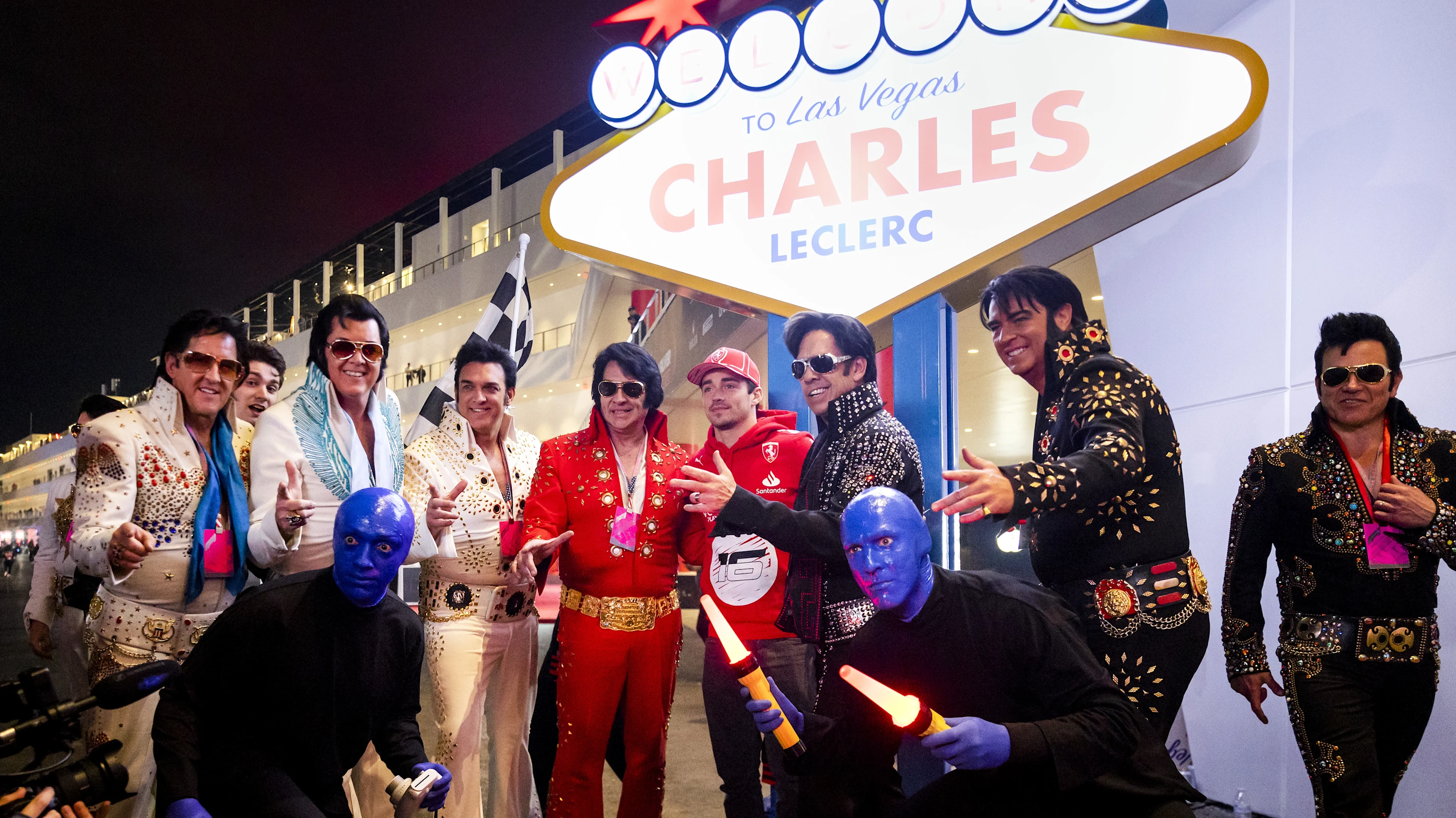 LAS VEGAS - Charles Leclerc (Ferrari) is welcomed upon arrival for the media day prior to the