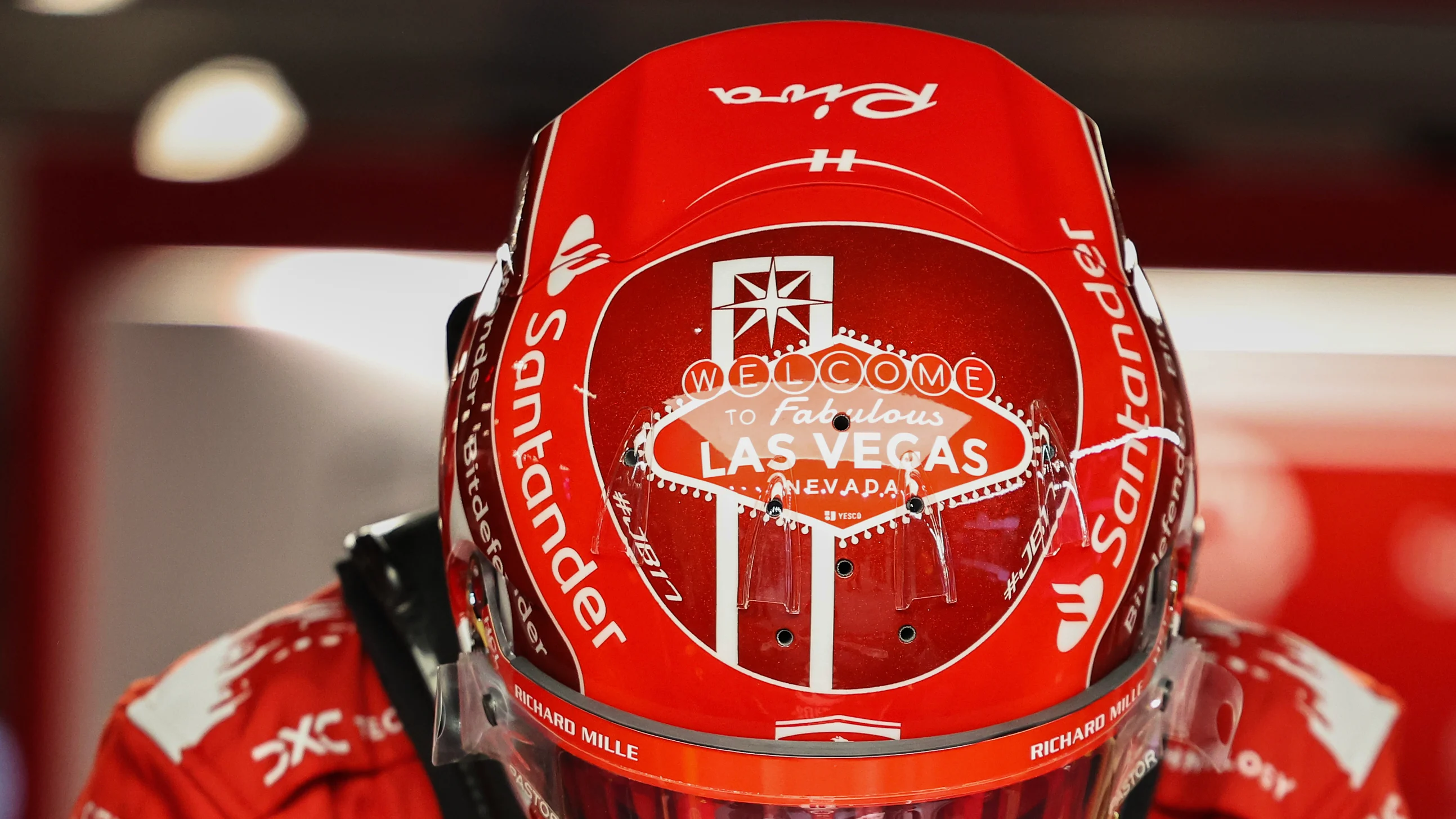 LAS VEGAS, NEVADA - NOVEMBER 16: Charles Leclerc of Monaco and Scuderia Ferrari in the garage