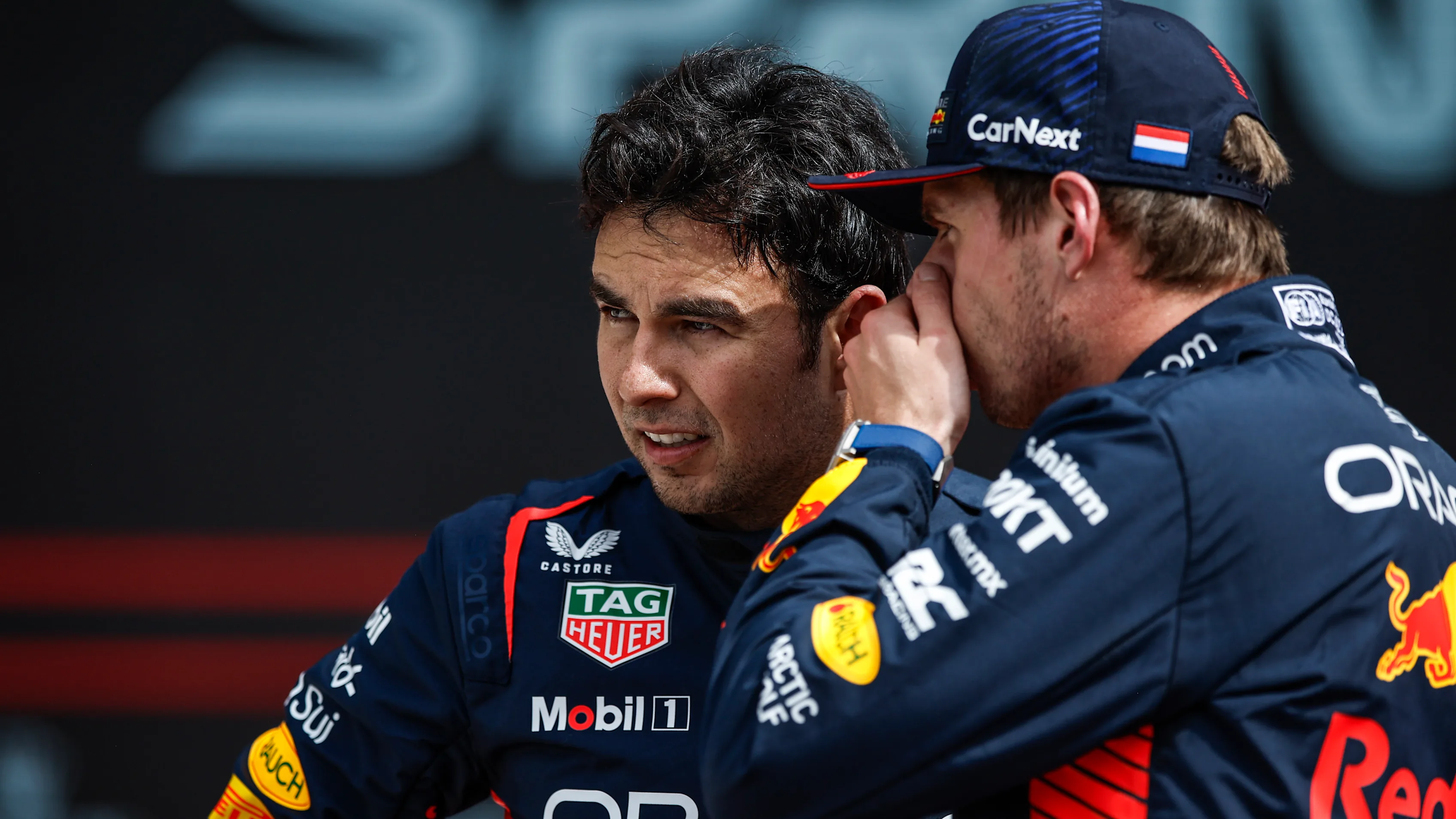 Sergio Perez of Mexico, Oracle Red Bull Racing, portrait Max Verstappen of Netherlands, Oracle Red