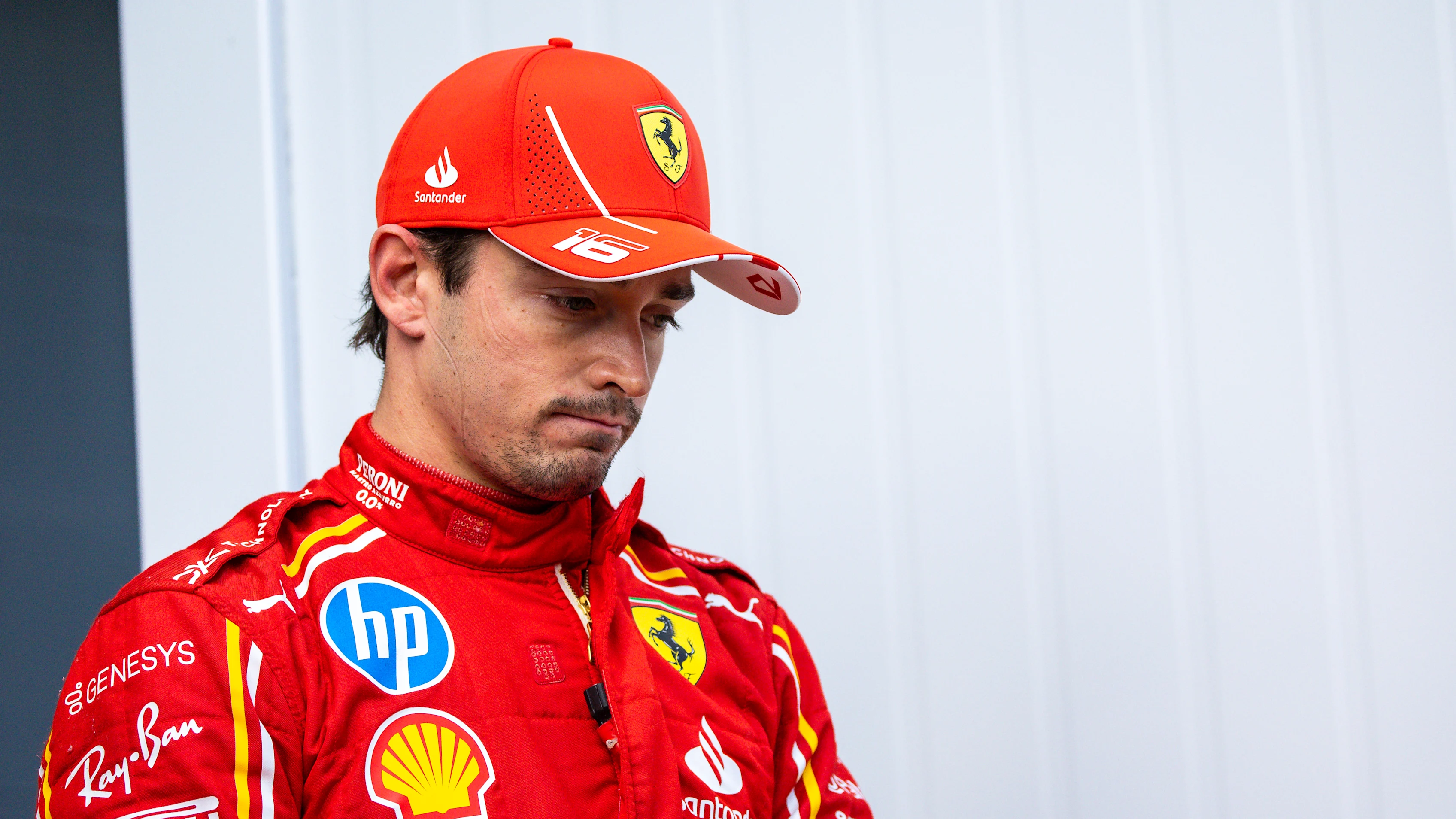 NORTHAMPTON, ENGLAND - JULY 6: Charles Leclerc of Monaco and Ferrari leaving the FIA garage after