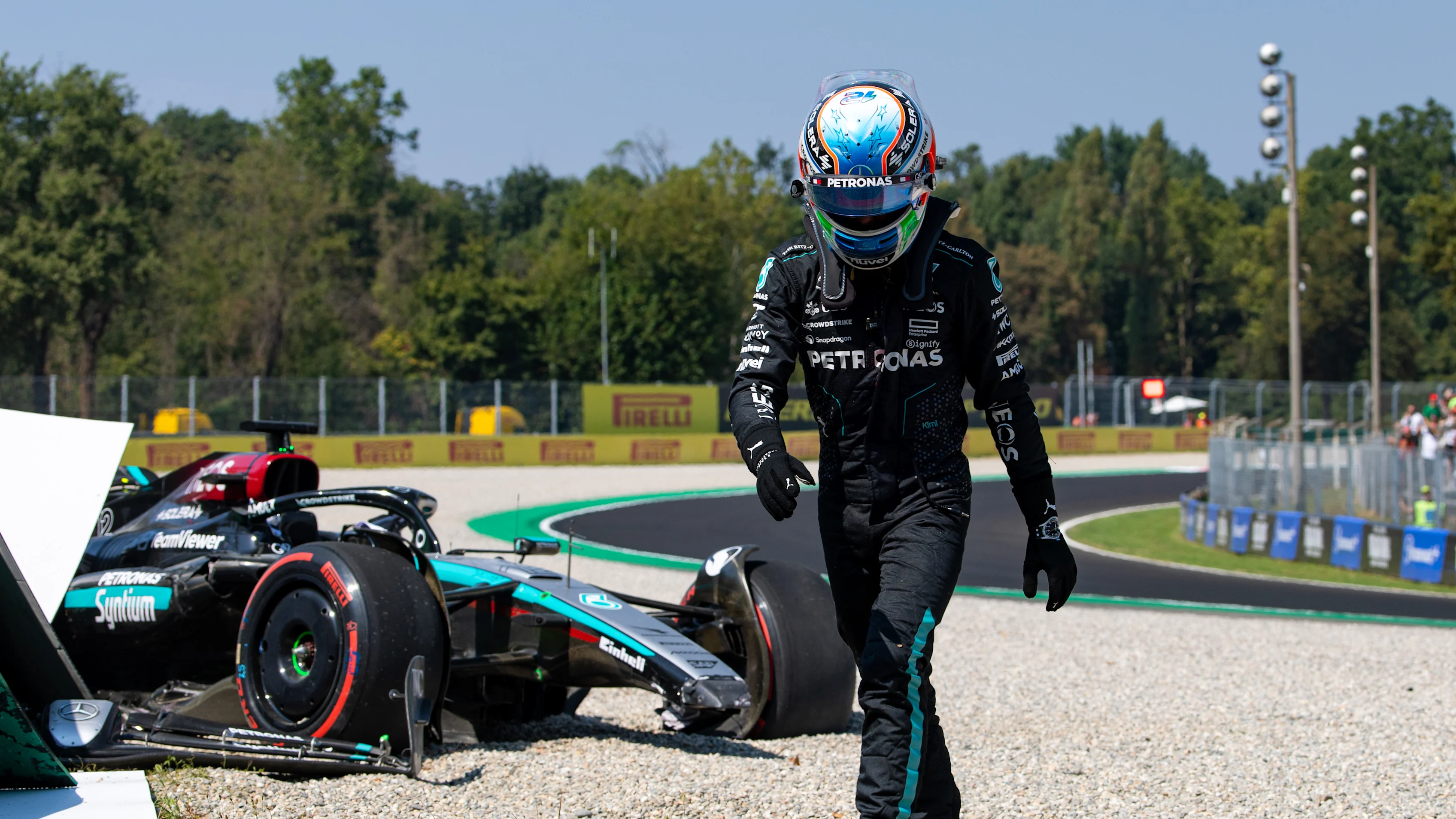 MONZA, ITALY - AUGUST 30:  Andrea Kimi Antonelli of Italy and Mercedes AMG walks away after