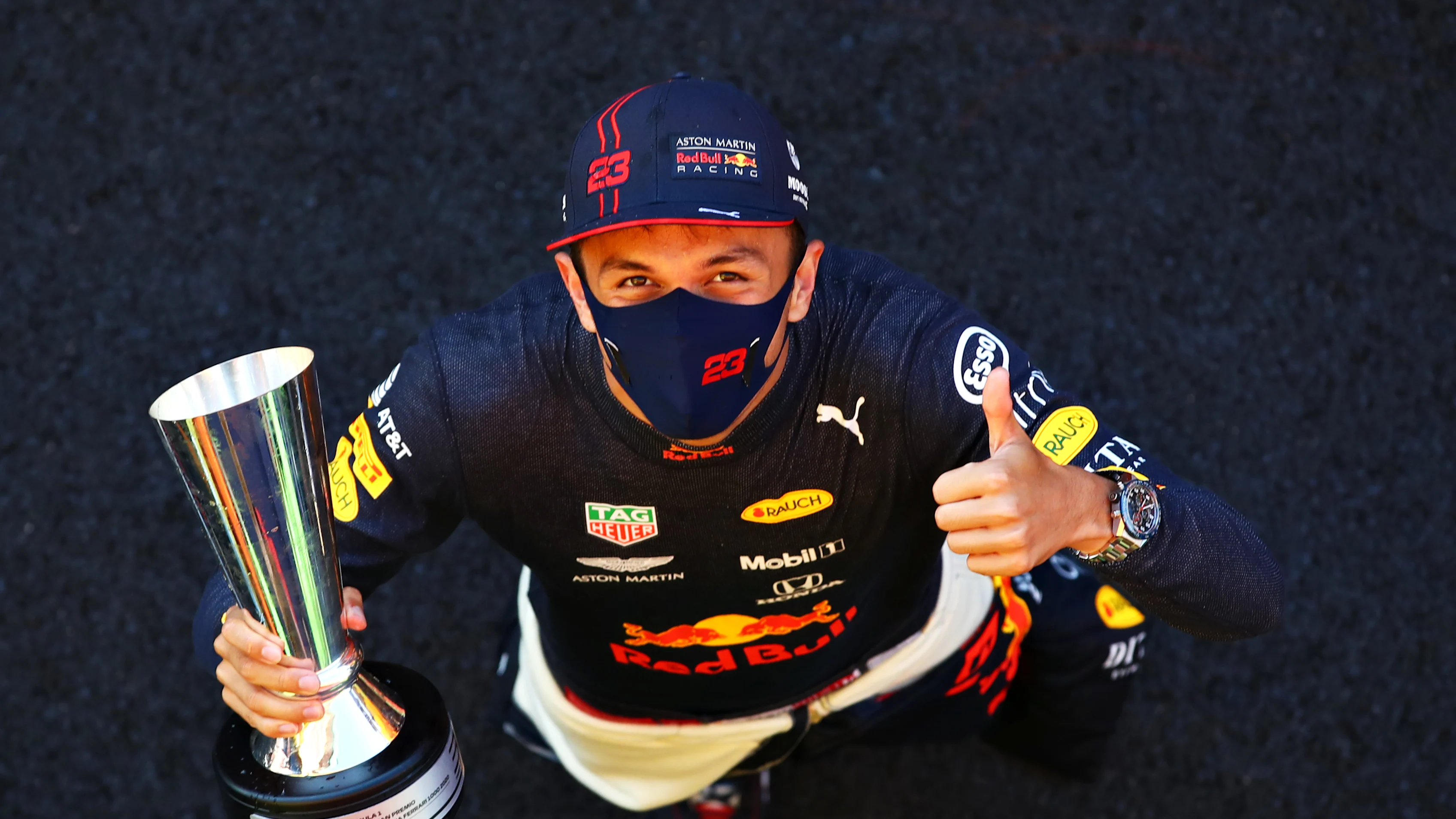 SCARPERIA, ITALY - SEPTEMBER 13: Third placed Alexander Albon of Thailand and Red Bull Racing