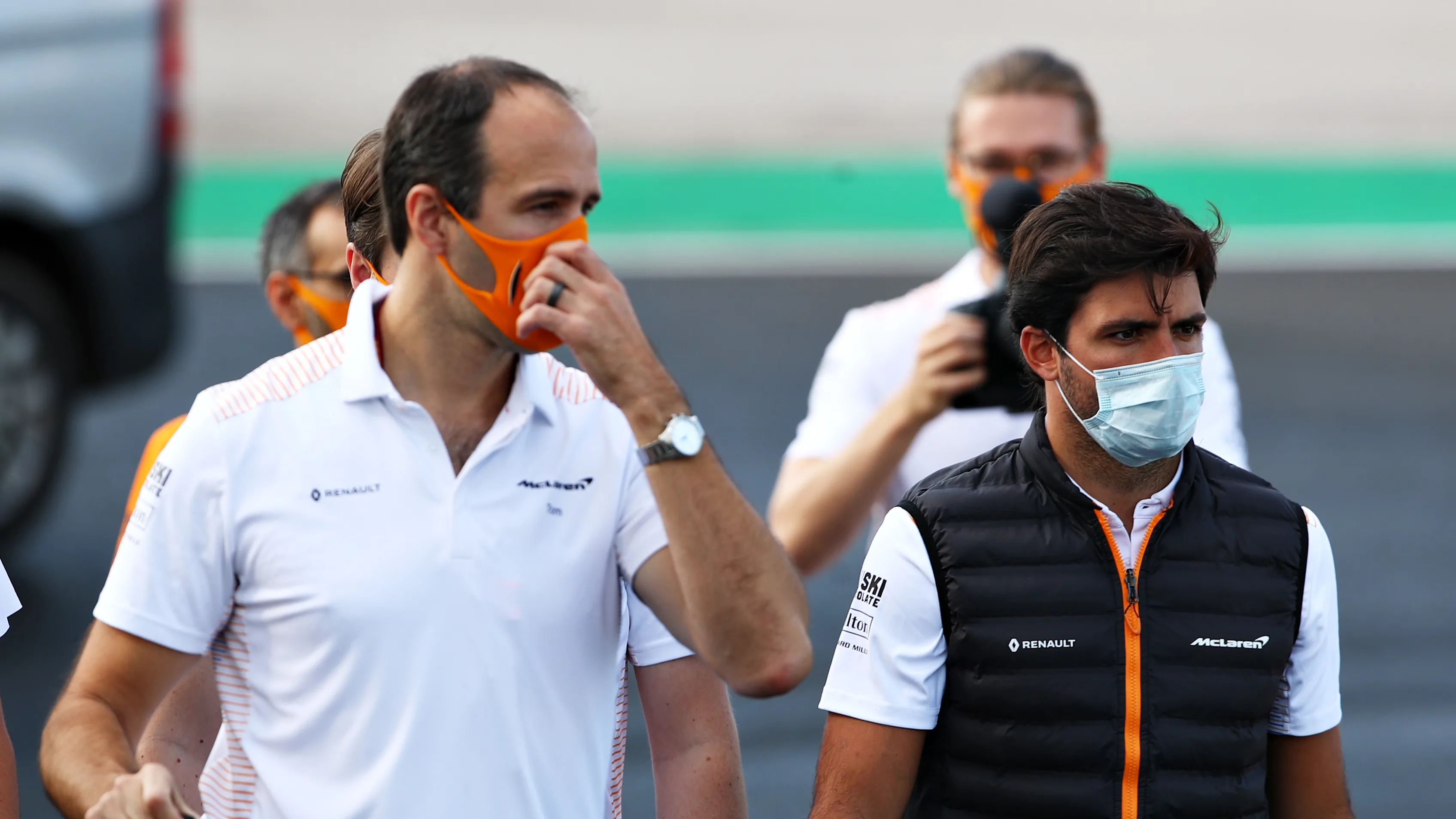 PORTIMAO, PORTUGAL - OCTOBER 22: Carlos Sainz of Spain and McLaren F1 walks the track with his race