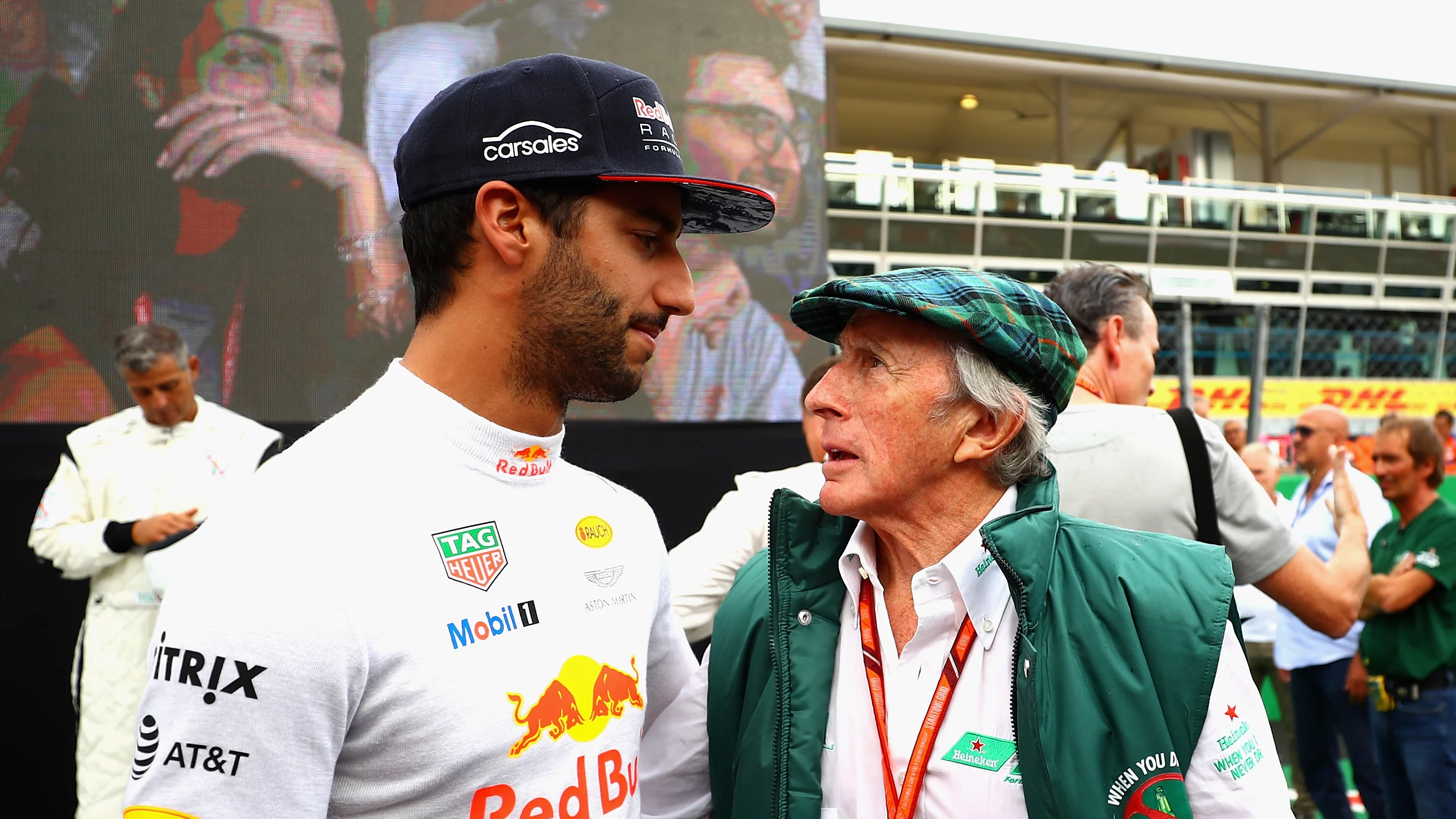 MONZA, ITALY - AUGUST 31:  Daniel Ricciardo of Australia and Red Bull Racing and Sir Jackie Stewart