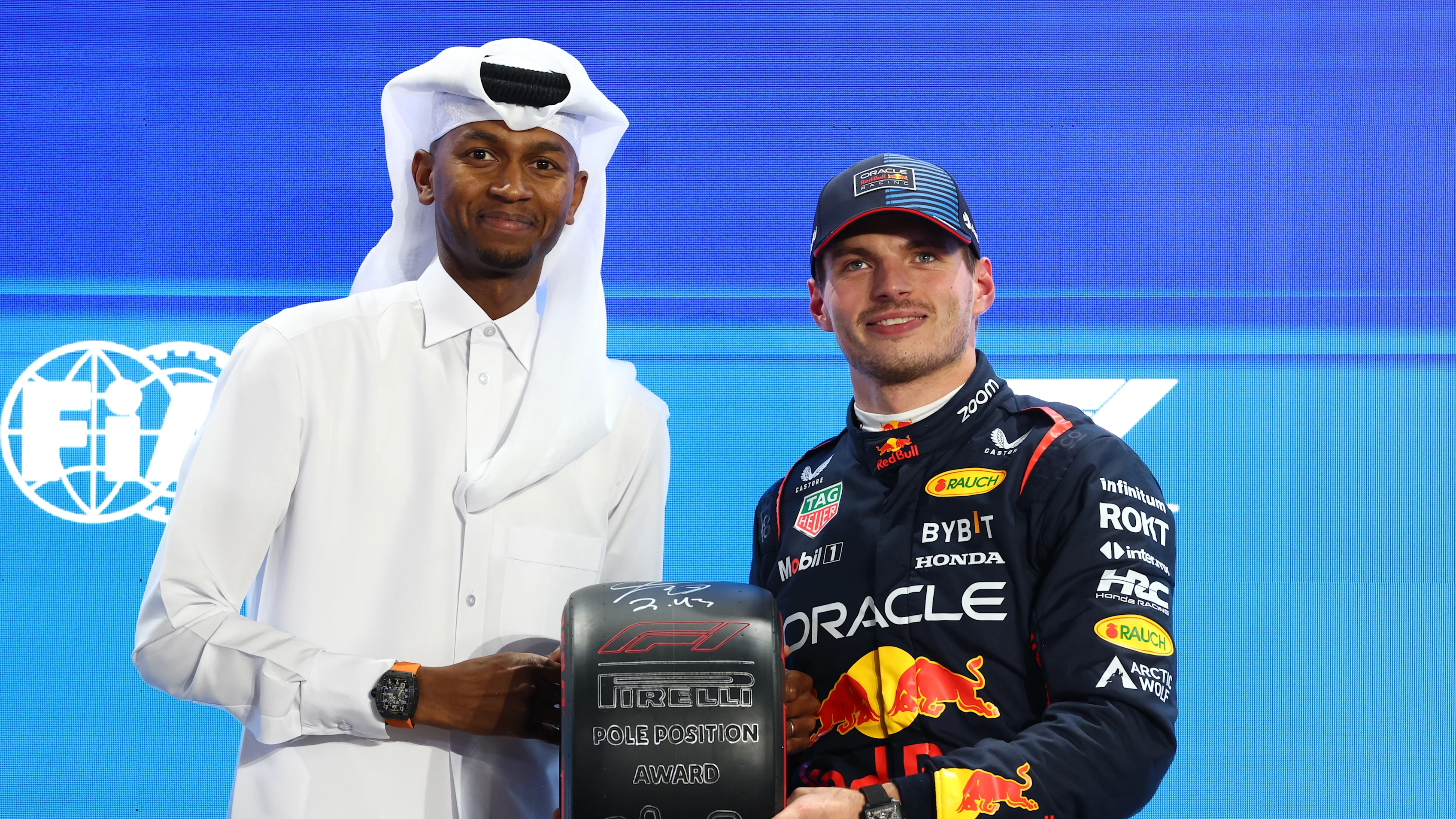 LUSAIL CITY, QATAR - NOVEMBER 30: Pole position qualifier Max Verstappen of the Netherlands and