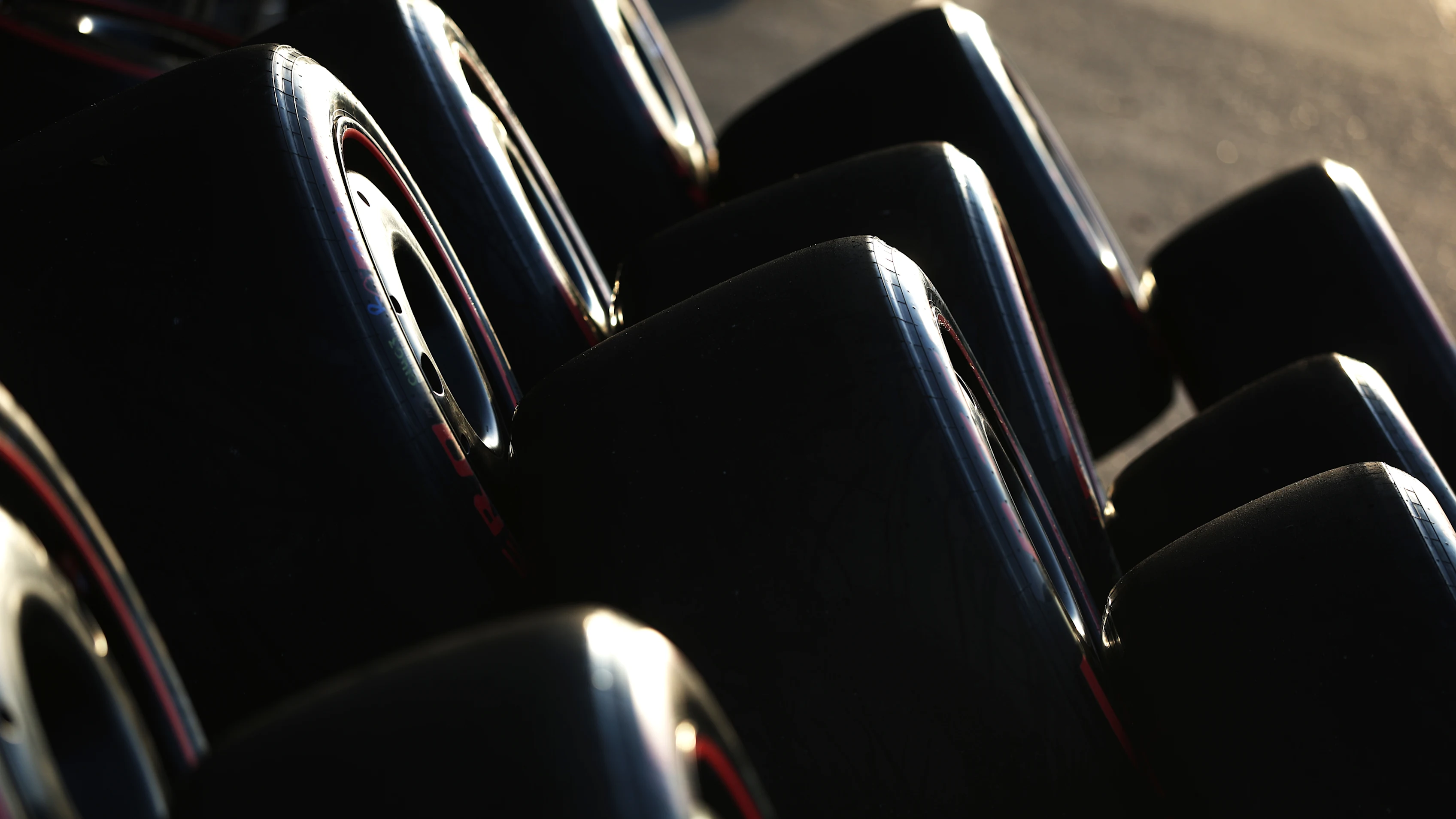 SHANGHAI, CHINA - MARCH 22: Tyres outside the Oracle Red Bull Racing garage during qualifying ahead