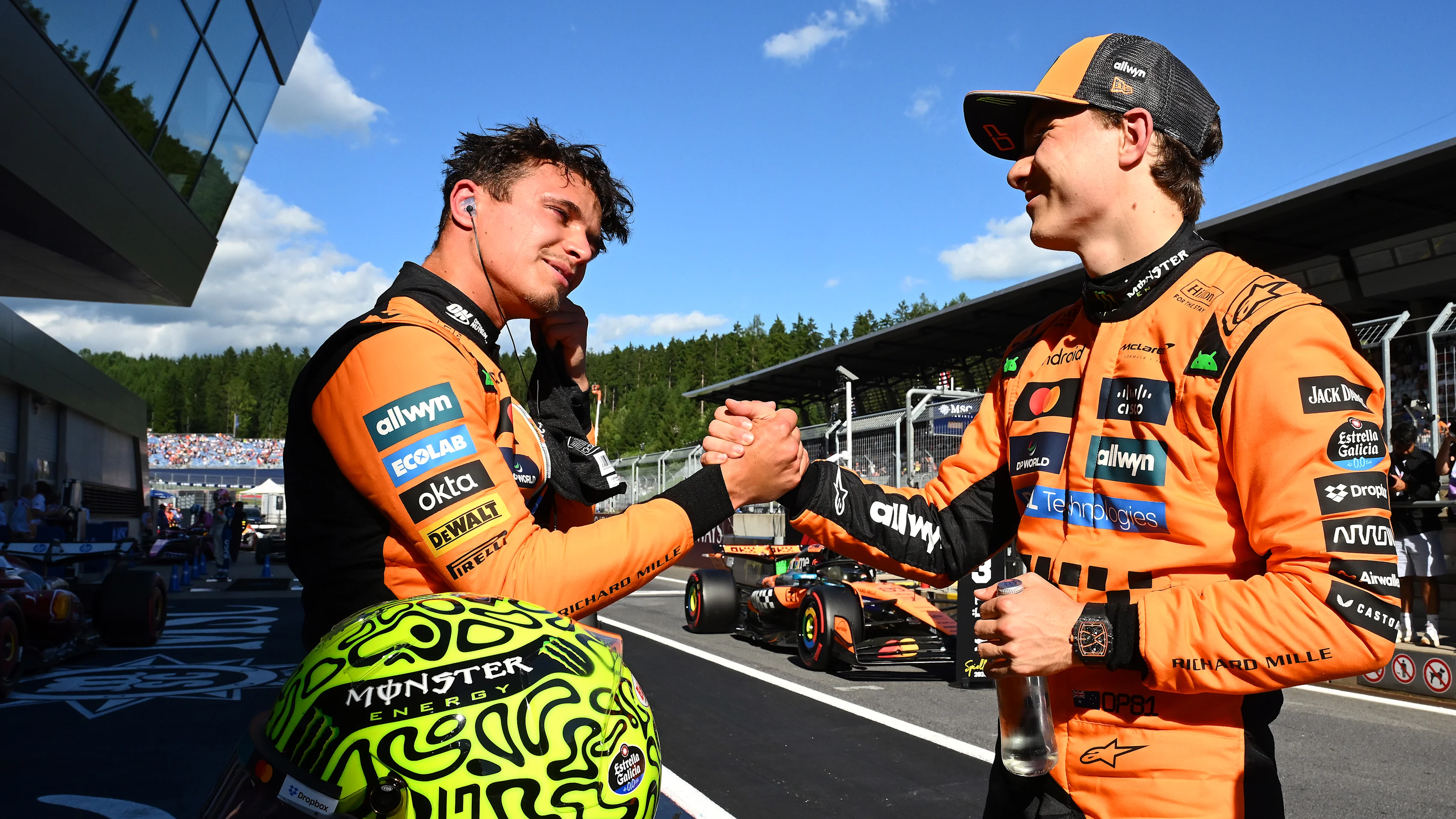 SPIELBERG, AUSTRIA - JUNE 28: Pole position qualifier Lando Norris of Great Britain and McLaren and