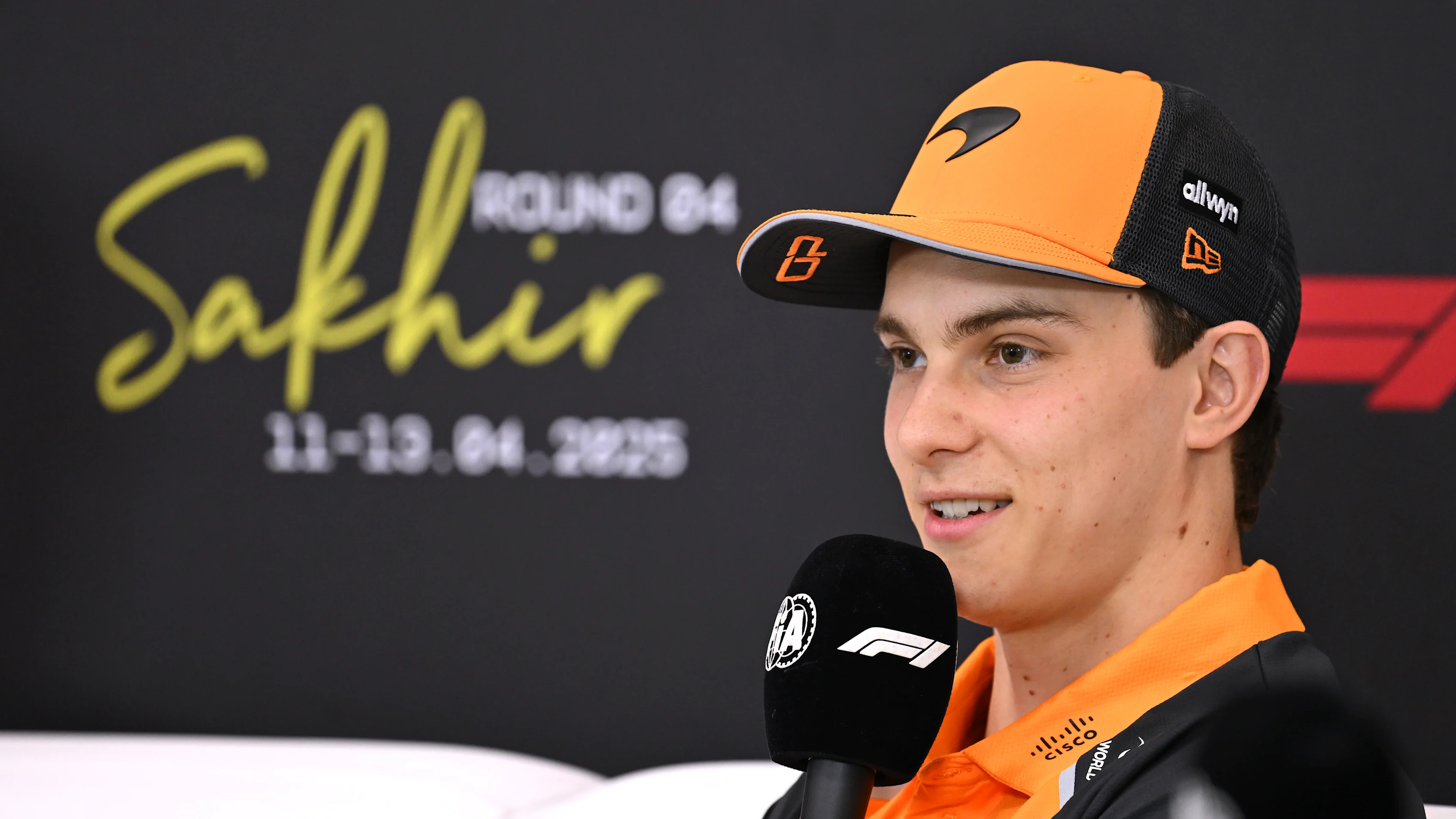 BAHRAIN, BAHRAIN - APRIL 10: Oscar Piastri of Australia and McLaren speaks in the Drivers Press