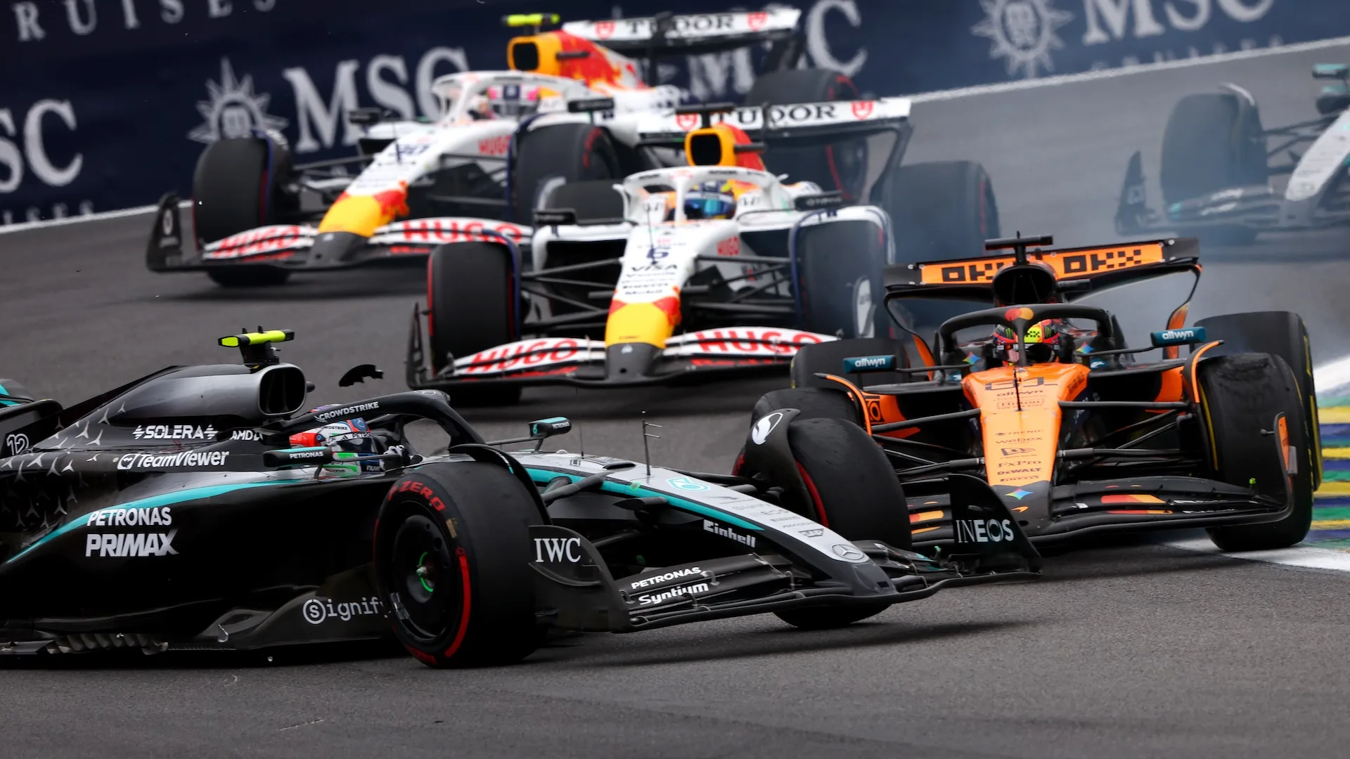 SAO PAULO, BRAZIL - NOVEMBER 09: Andrea Kimi Antonelli of Italy driving the (12) Mercedes AMG