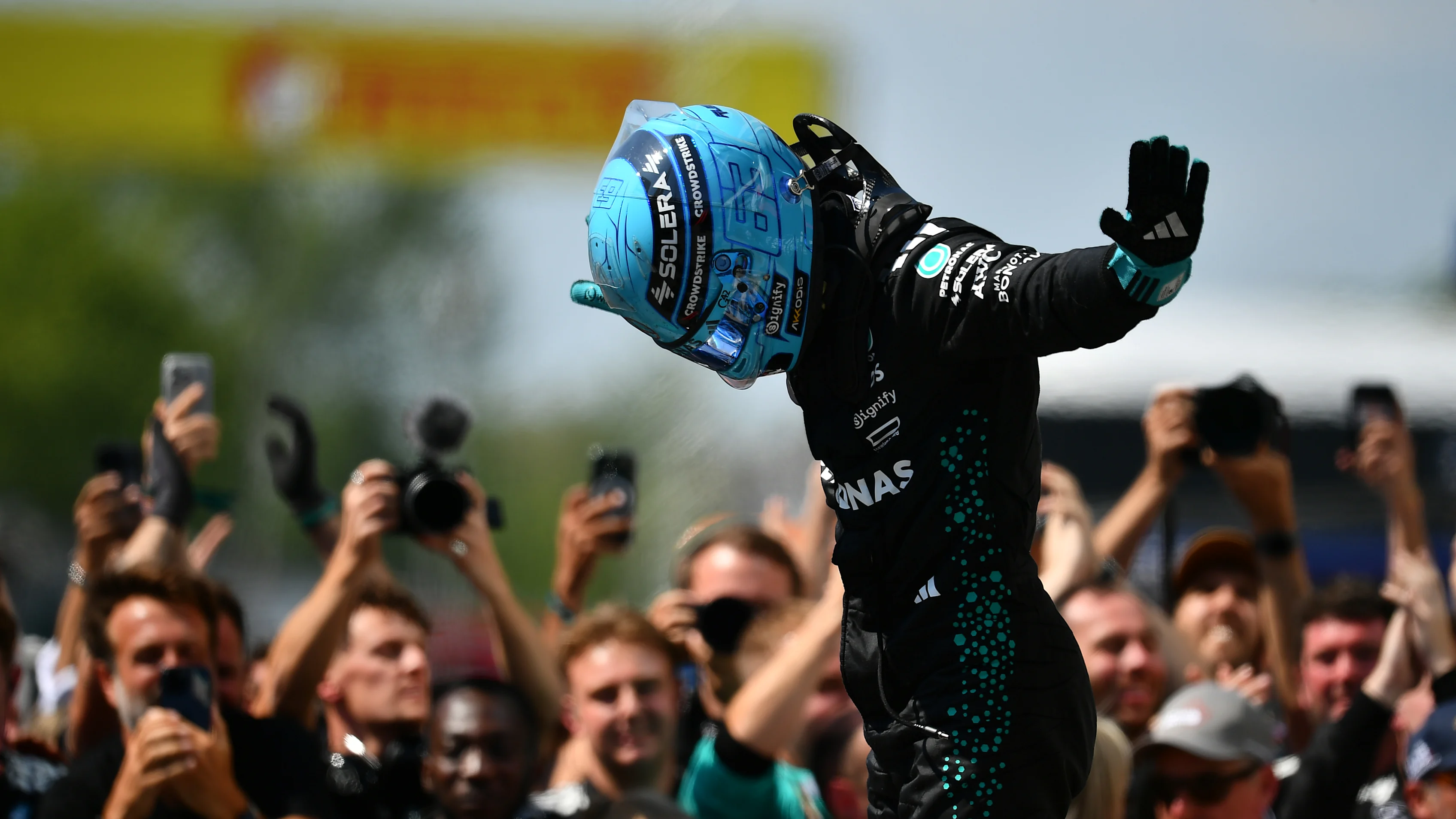 MONTREAL, QUEBEC - JUNE 15: Race winner George Russell of Great Britain and Mercedes AMG Petronas