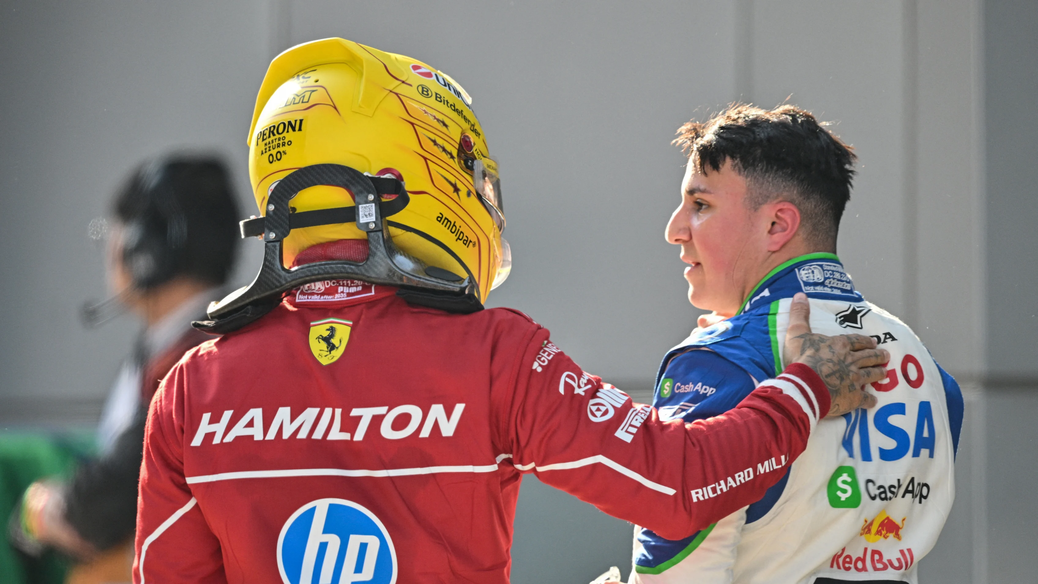 SHANGHAI, CHINA - MARCH 22: Seventh placed qualifier Isack Hadjar of France and Visa Cash App