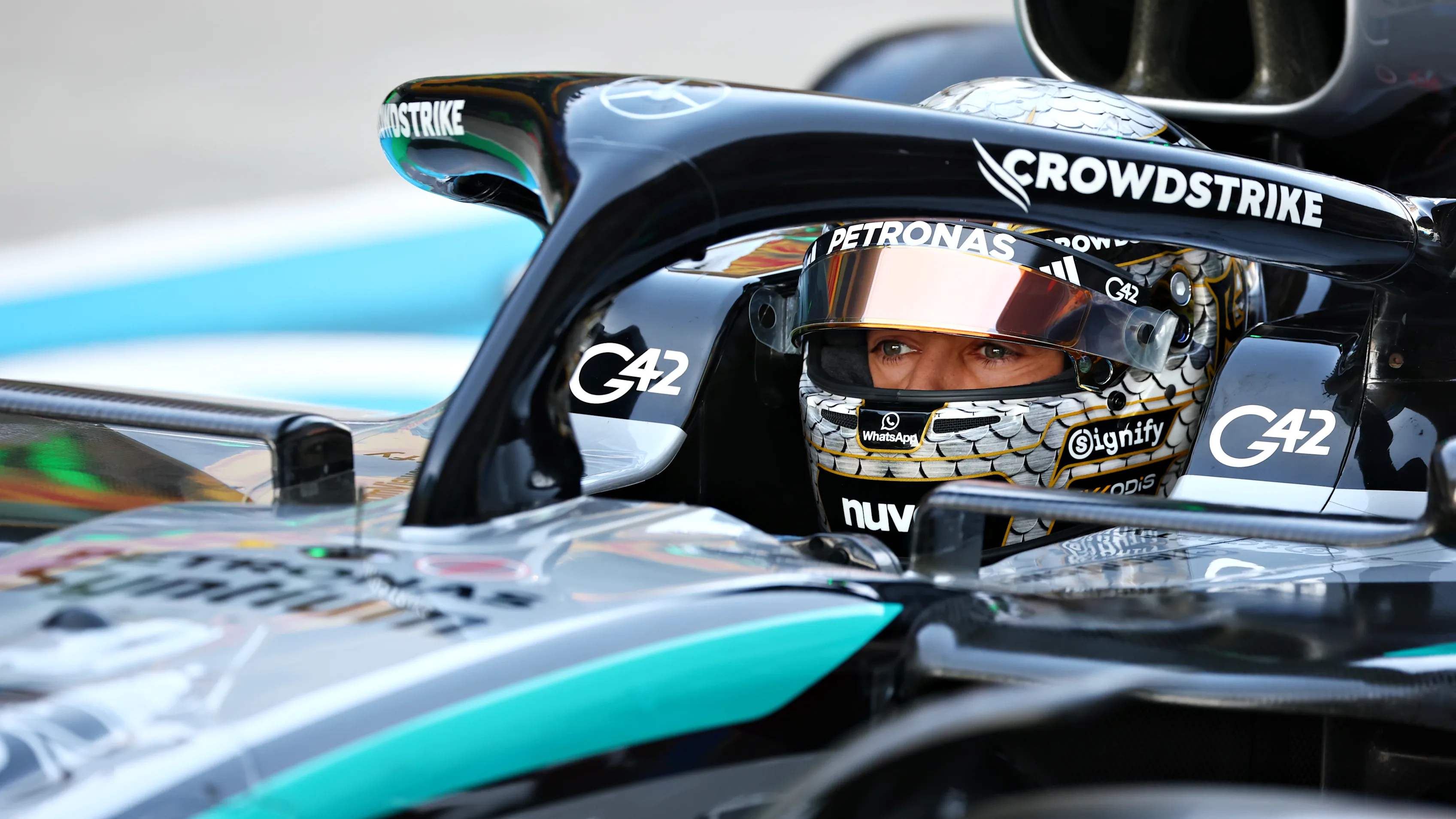 SHANGHAI, CHINA - MARCH 21: George Russell of Great Britain and Mercedes AMG Petronas F1 Team