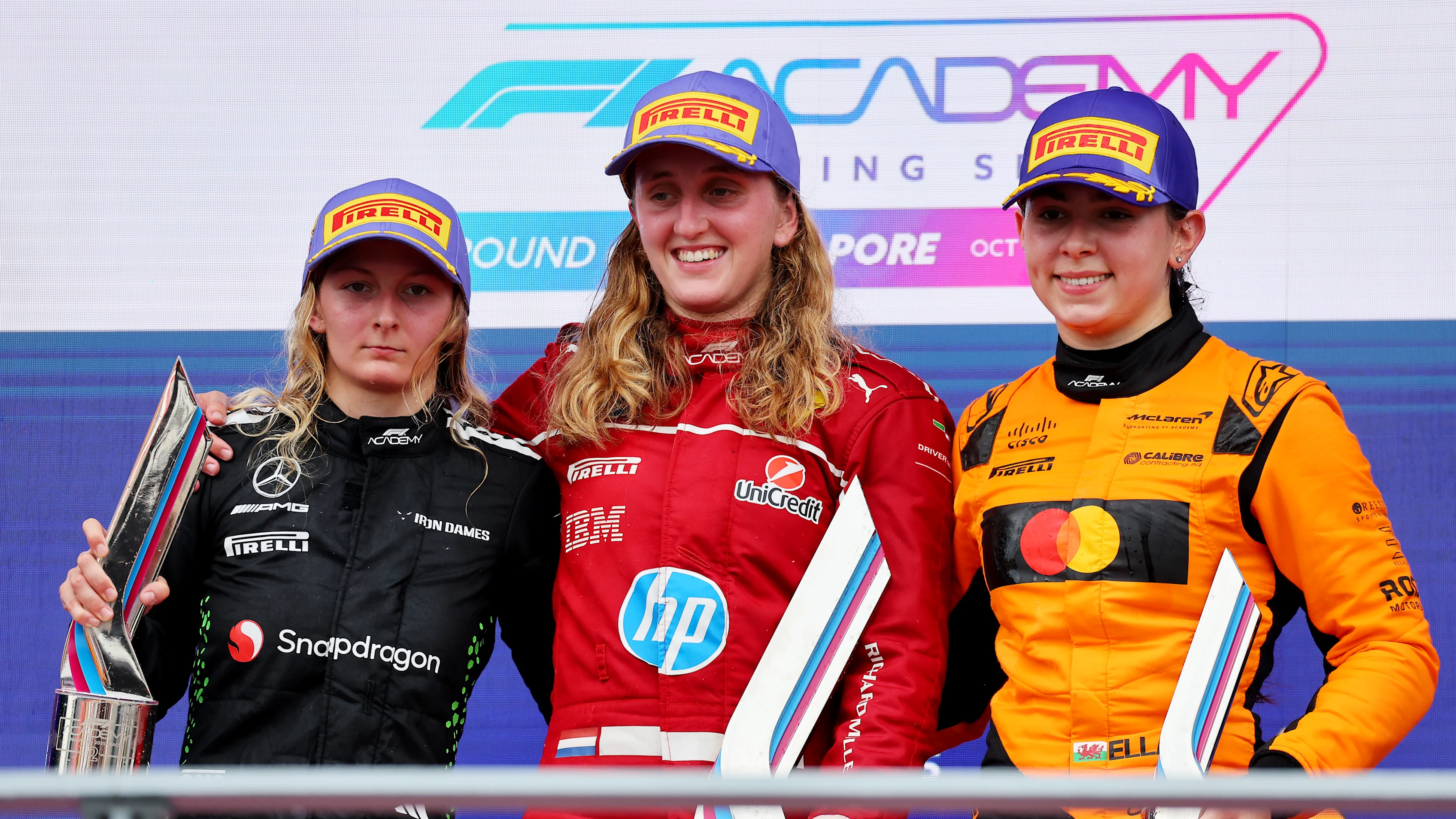 SINGAPORE, SINGAPORE - OCTOBER 05: Race winner Maya Weug of Netherlands and MP Motorsport (64)