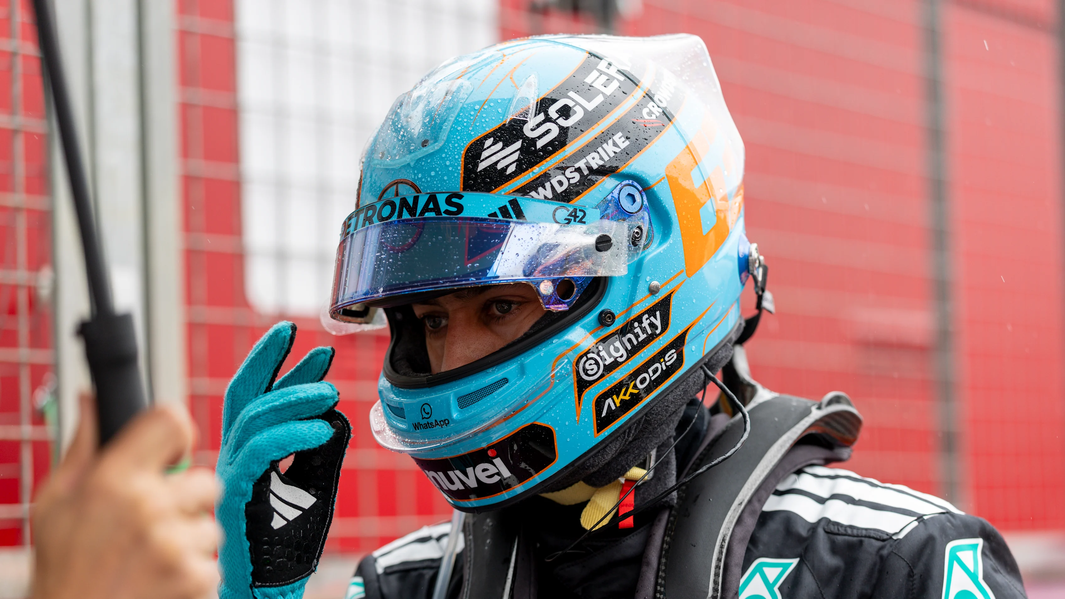 NORTHAMPTONSHIRE, ENG - JULY 06: George Russell of the United Kingdom and Team Mercedes-AMG