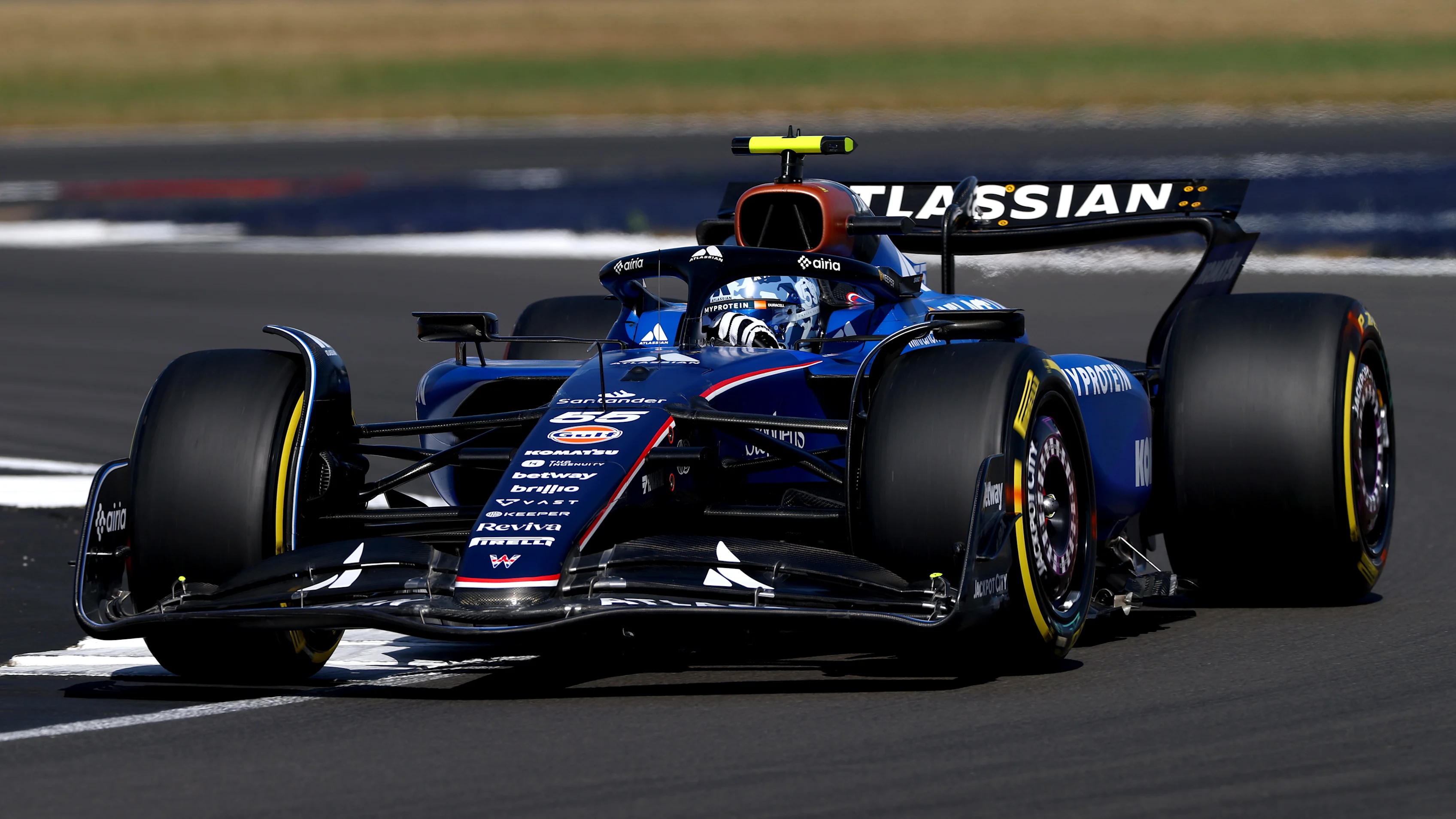 NORTHAMPTON, ENGLAND - JULY 04: Carlos Sainz of Spain driving the (55) Williams FW47 Mercedes on