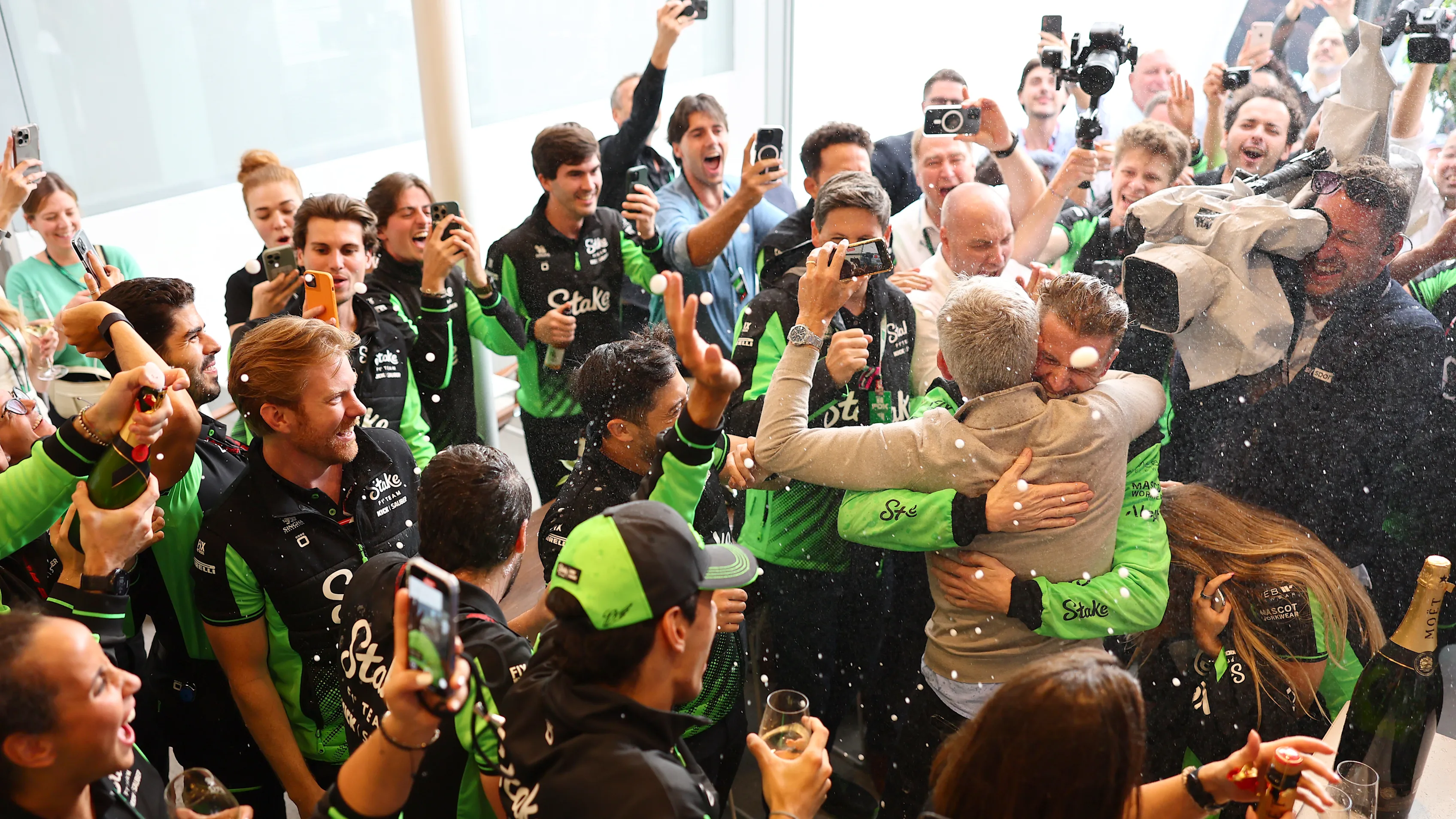 NORTHAMPTON, ENGLAND - JULY 06: Third placed Nico Hulkenberg of Germany and Stake F1 Team Kick