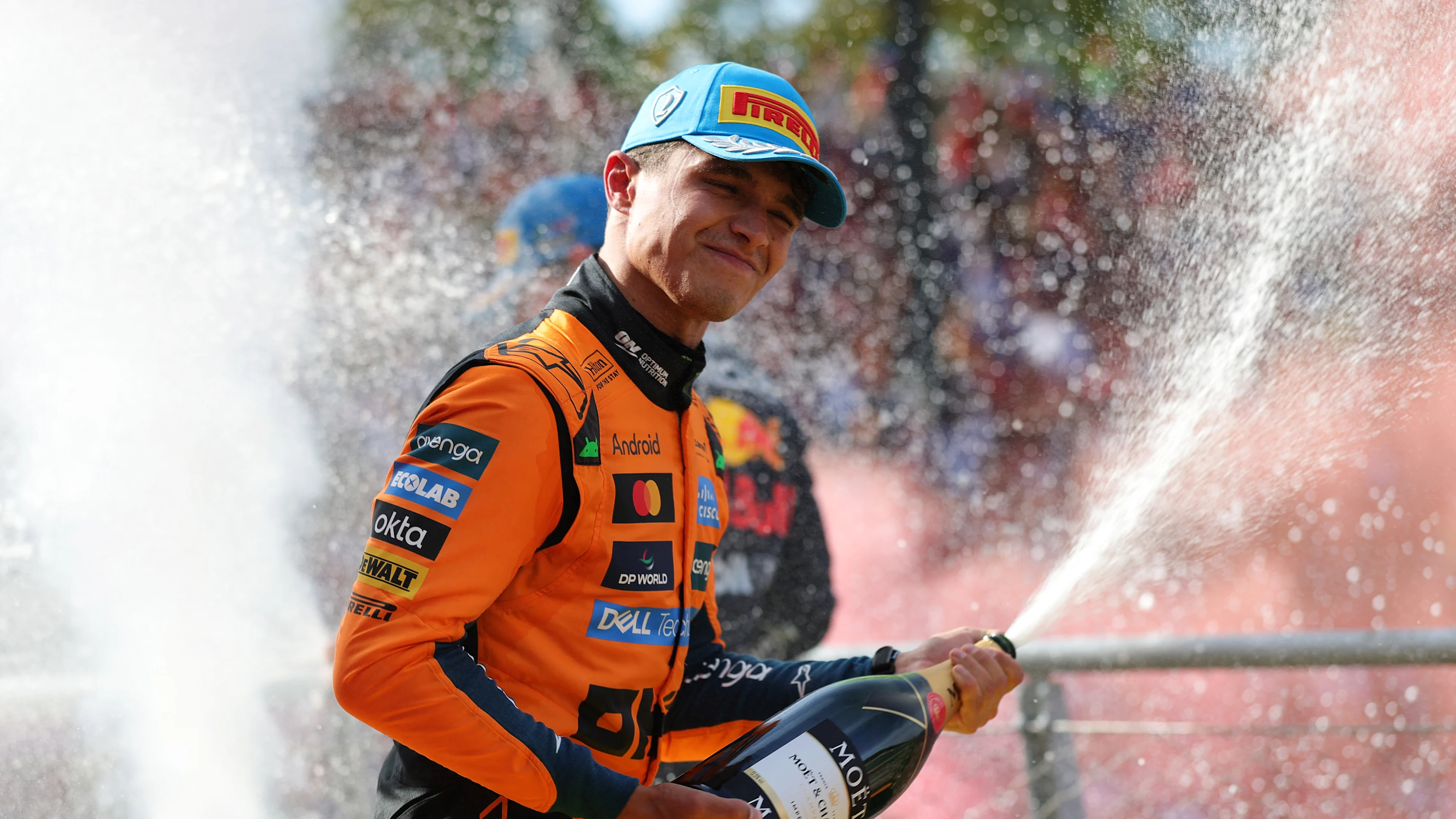 MONZA, ITALY - SEPTEMBER 07: Second placed Lando Norris of Great Britain and McLaren celebrates