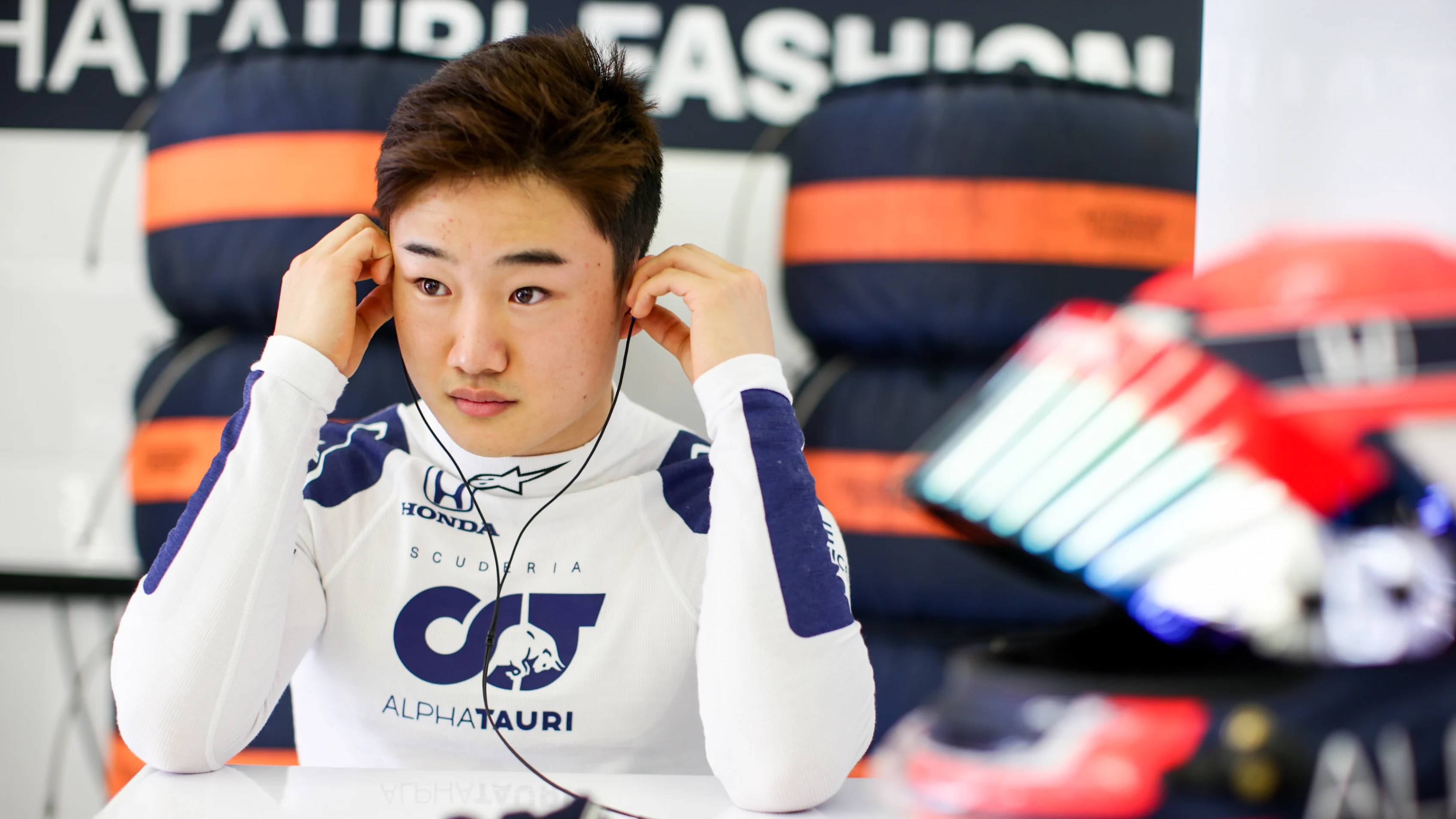 BAHRAIN, BAHRAIN - MARCH 26: Yuki Tsunoda of Scuderia AlphaTauri and Japan  during practice ahead
