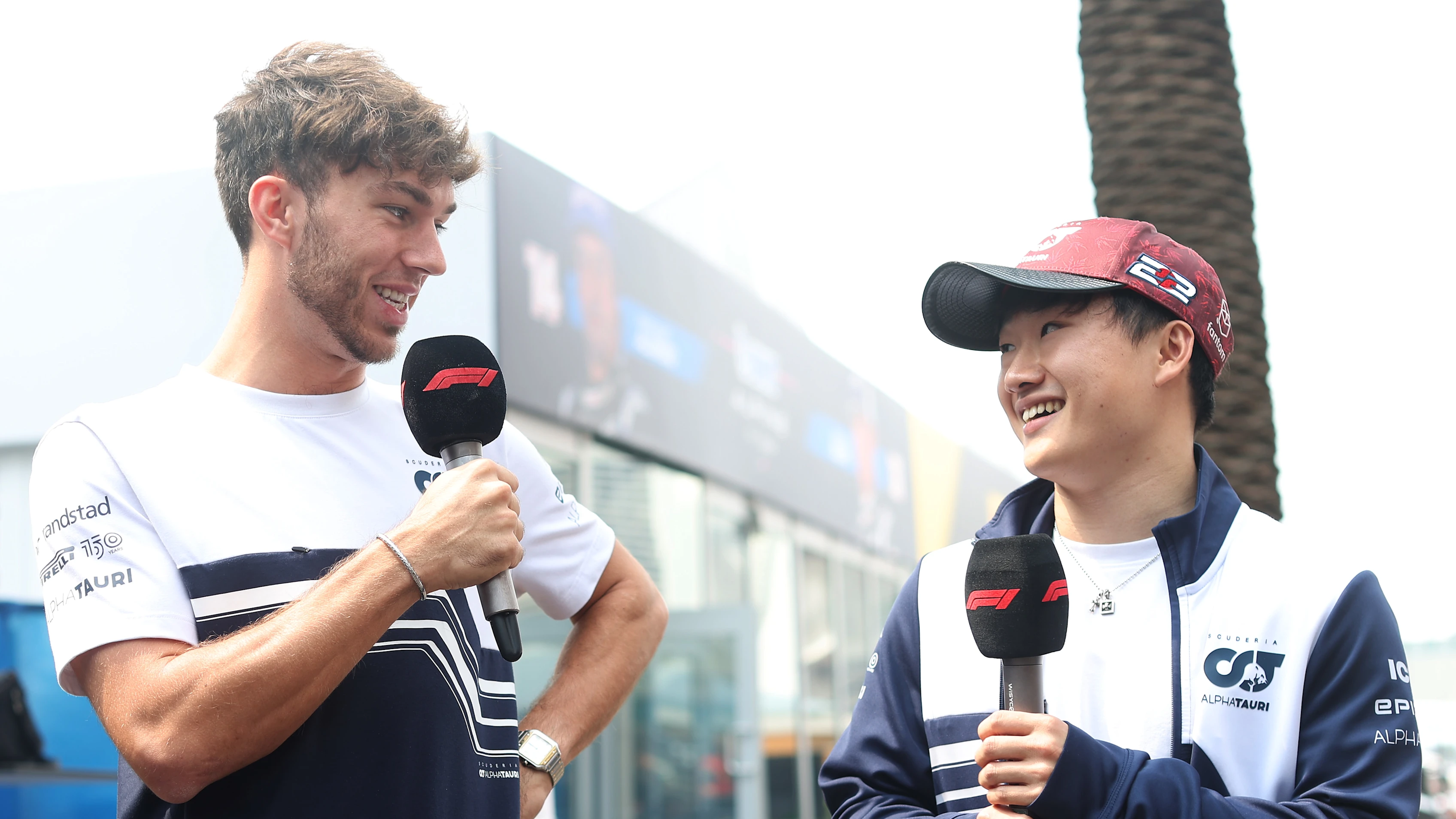 MEXICO CITY, MEXICO - OCTOBER 27: Pierre Gasly of France and Scuderia AlphaTauri and Yuki Tsunoda