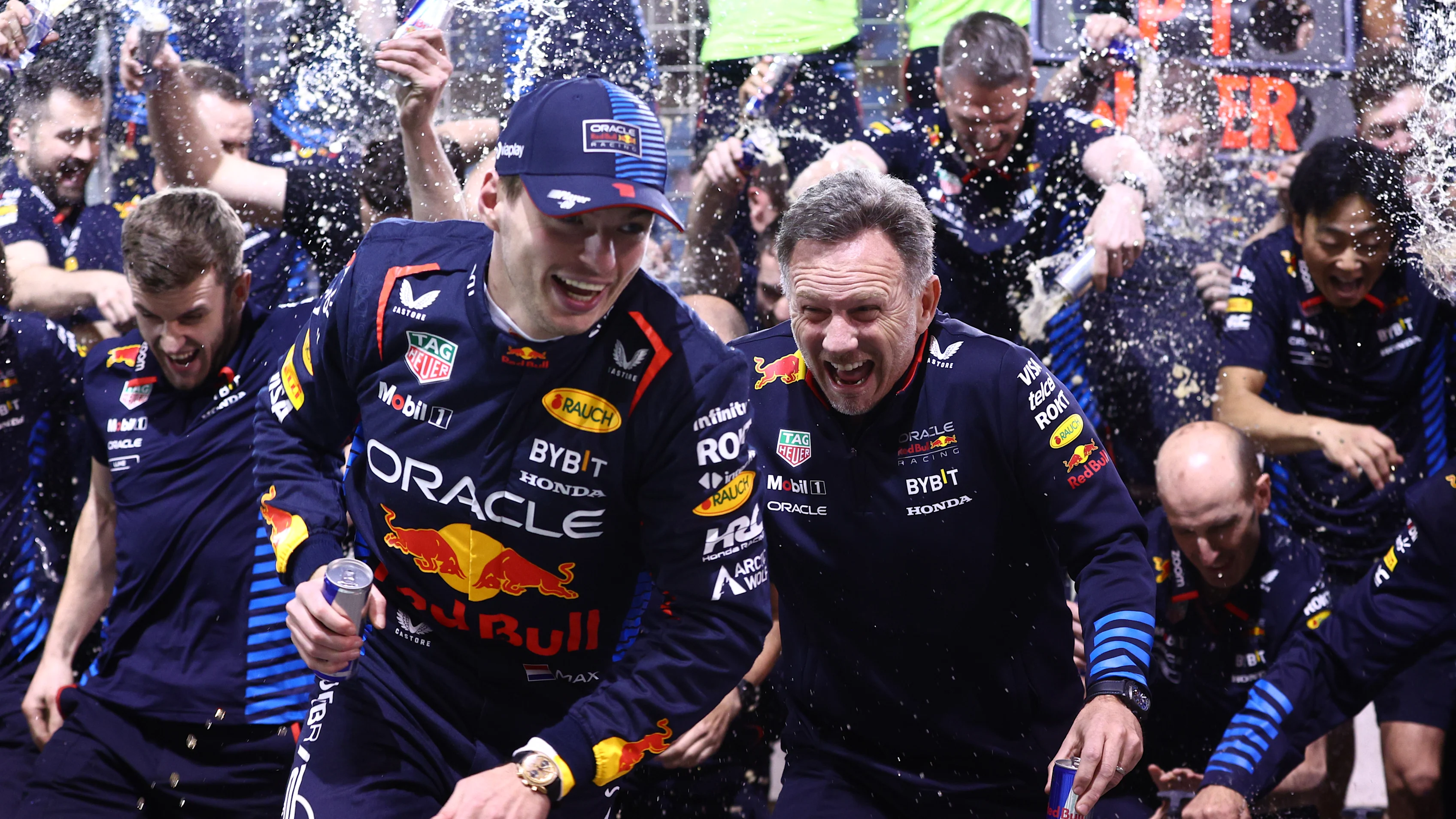 BAHRAIN, BAHRAIN - MARCH 02: Race winner Max Verstappen of the Netherlands and Oracle Red Bull