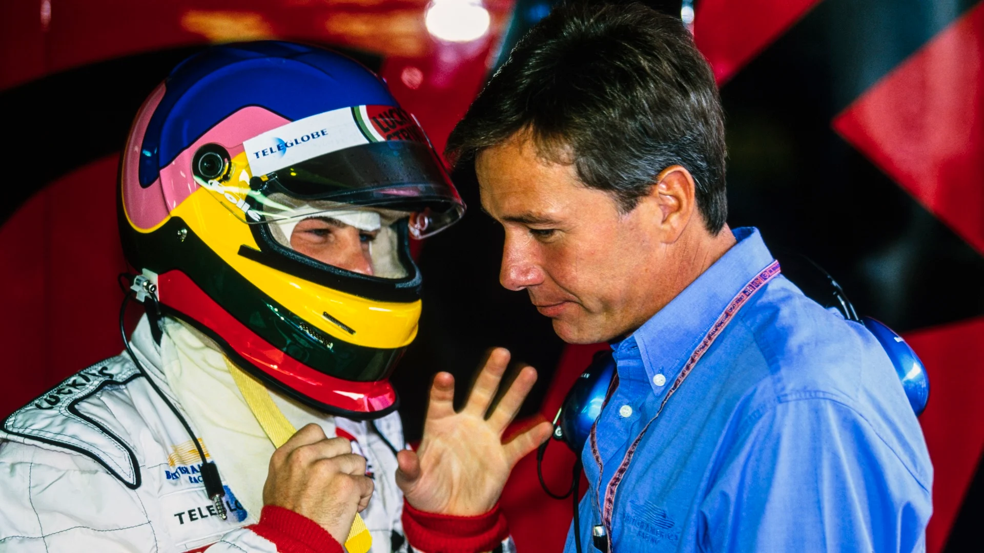 RED BULL RING, AUSTRIA - JULY 25: Jacques Villeneuve with Craig Pollock, Team Principal, BAR during