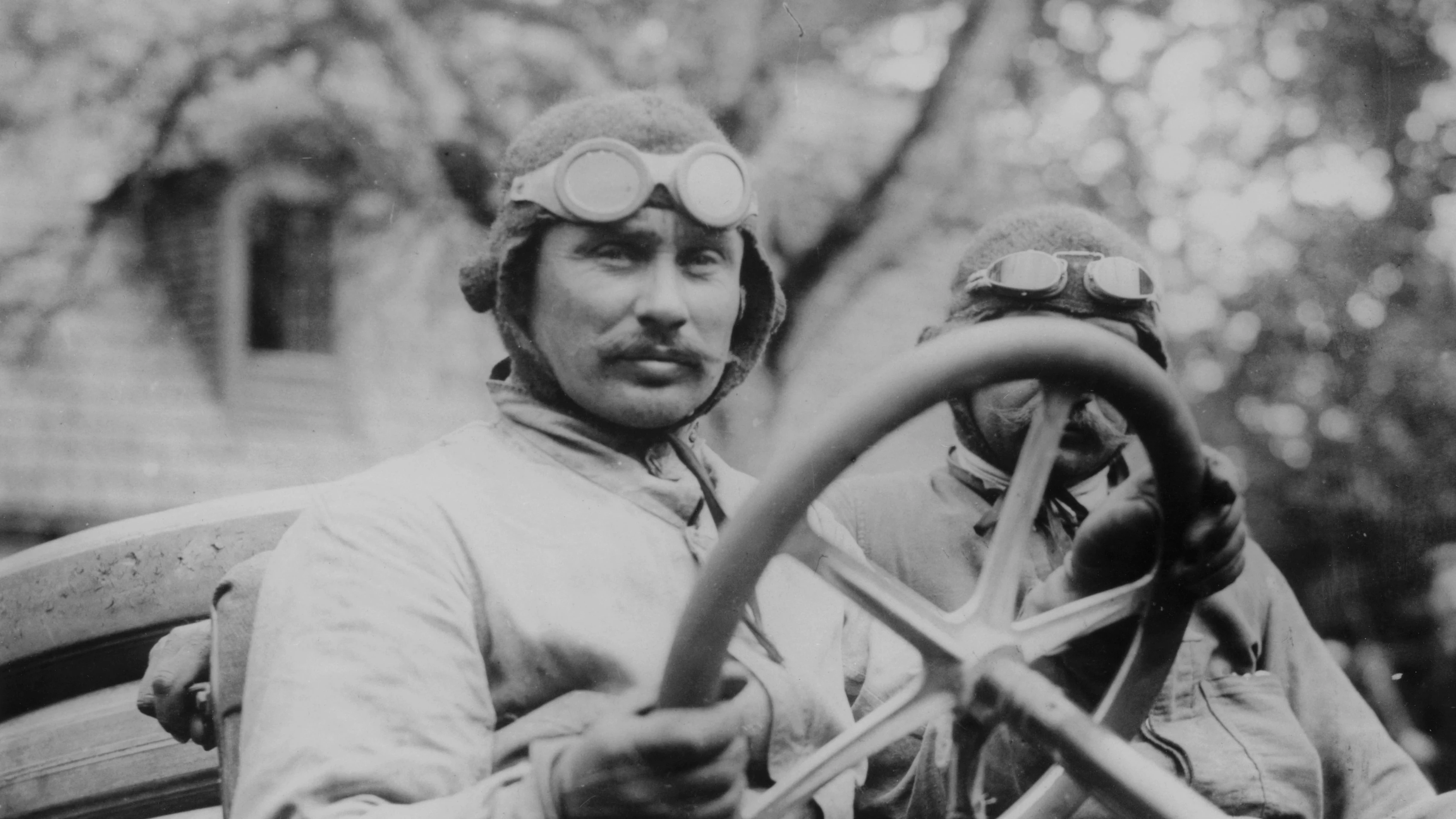 Ferenc Szisz, c1905-c1910(?). Hungarian racing driver Ferenc Szisz pictured at the wheel of his