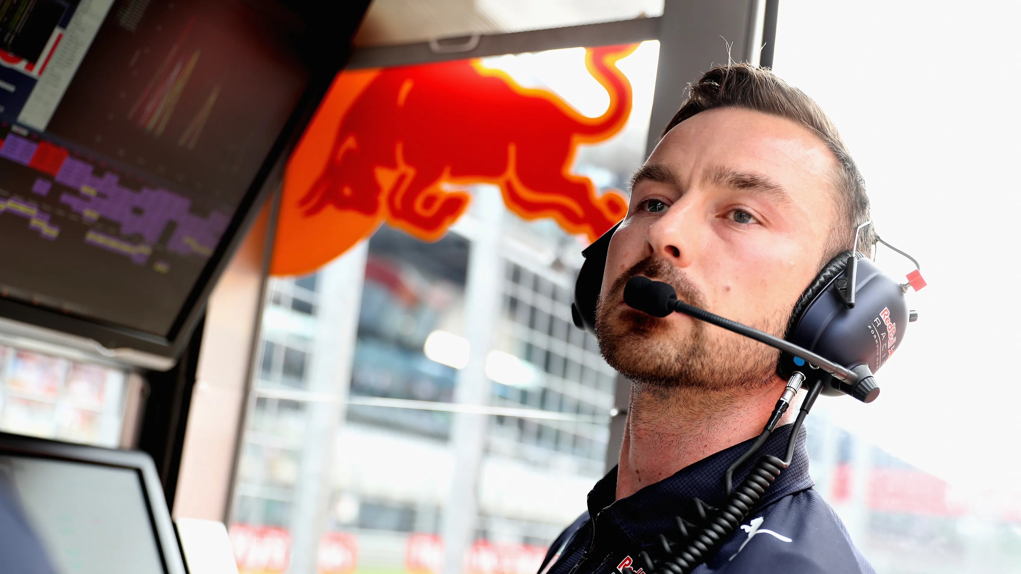 SPIELBERG, AUSTRIA - JULY 08:  Red Bull Racing race engineer Simon Rennie on the pit wall during