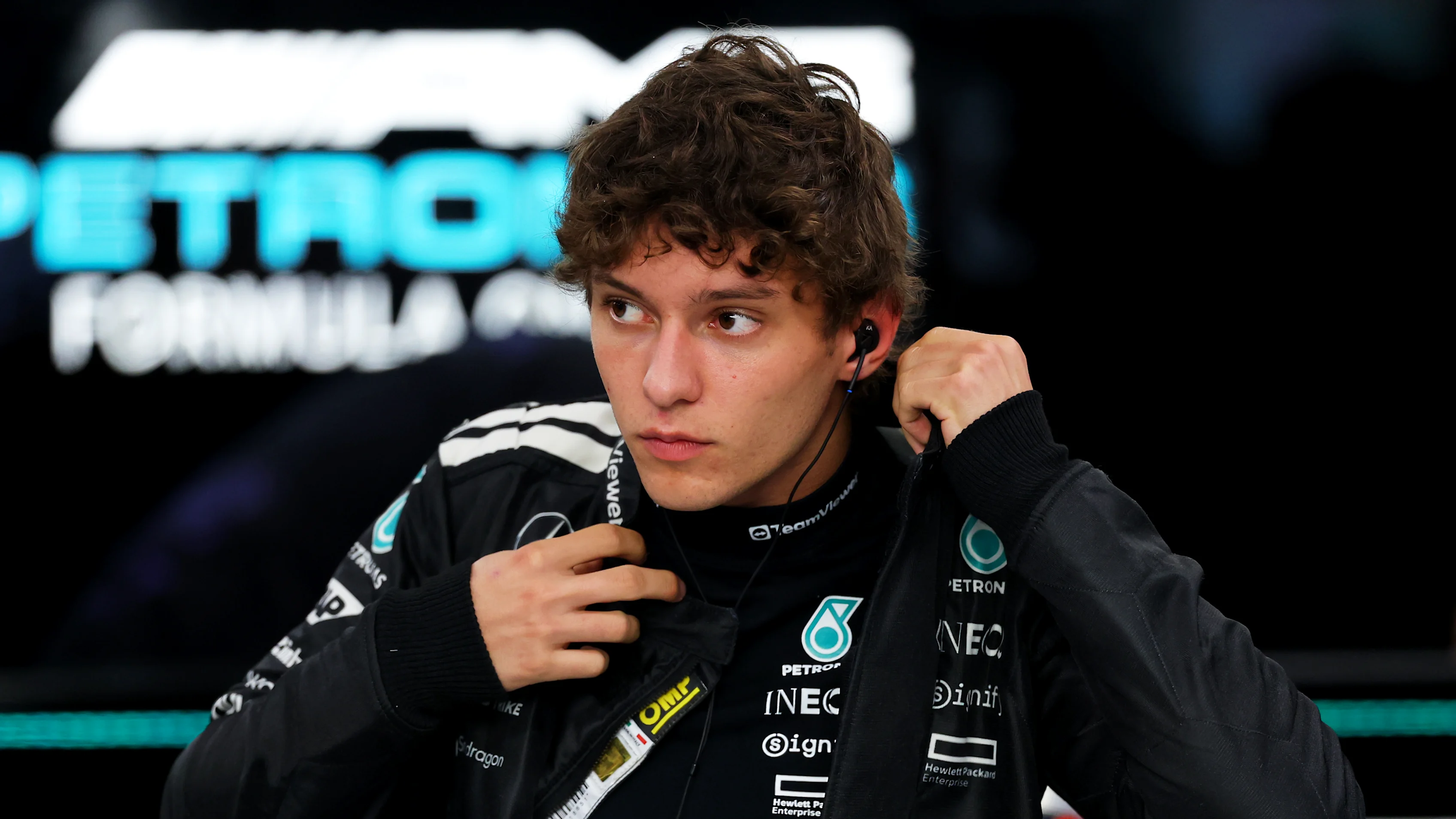 SINGAPORE, SINGAPORE - OCTOBER 04: Andrea Kimi Antonelli of Italy and Mercedes AMG Petronas F1 Team