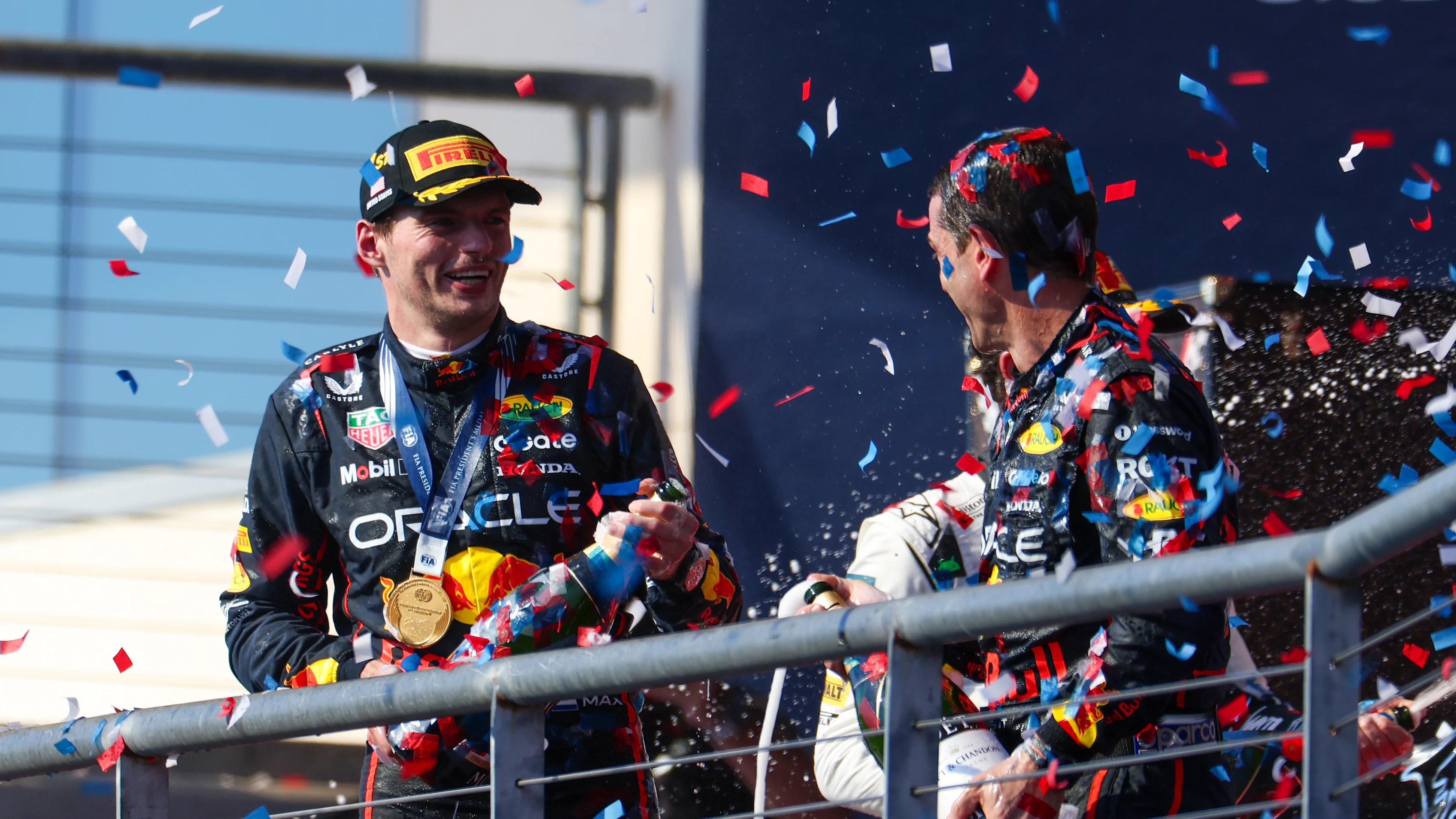 AUSTIN, TEXAS - OCTOBER 19: Race winner Max Verstappen of the Netherlands and Oracle Red Bull