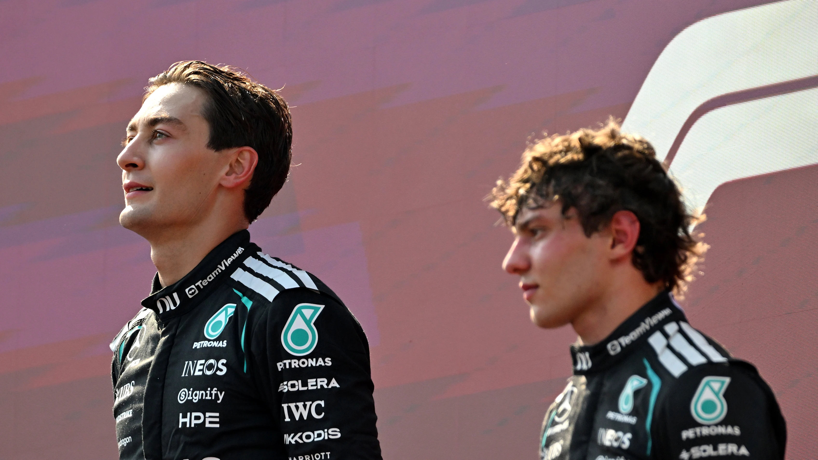 SPIELBERG, AUSTRIA - JUNE 28: Race winner George Russell of Great Britain and Mercedes AMG Petronas