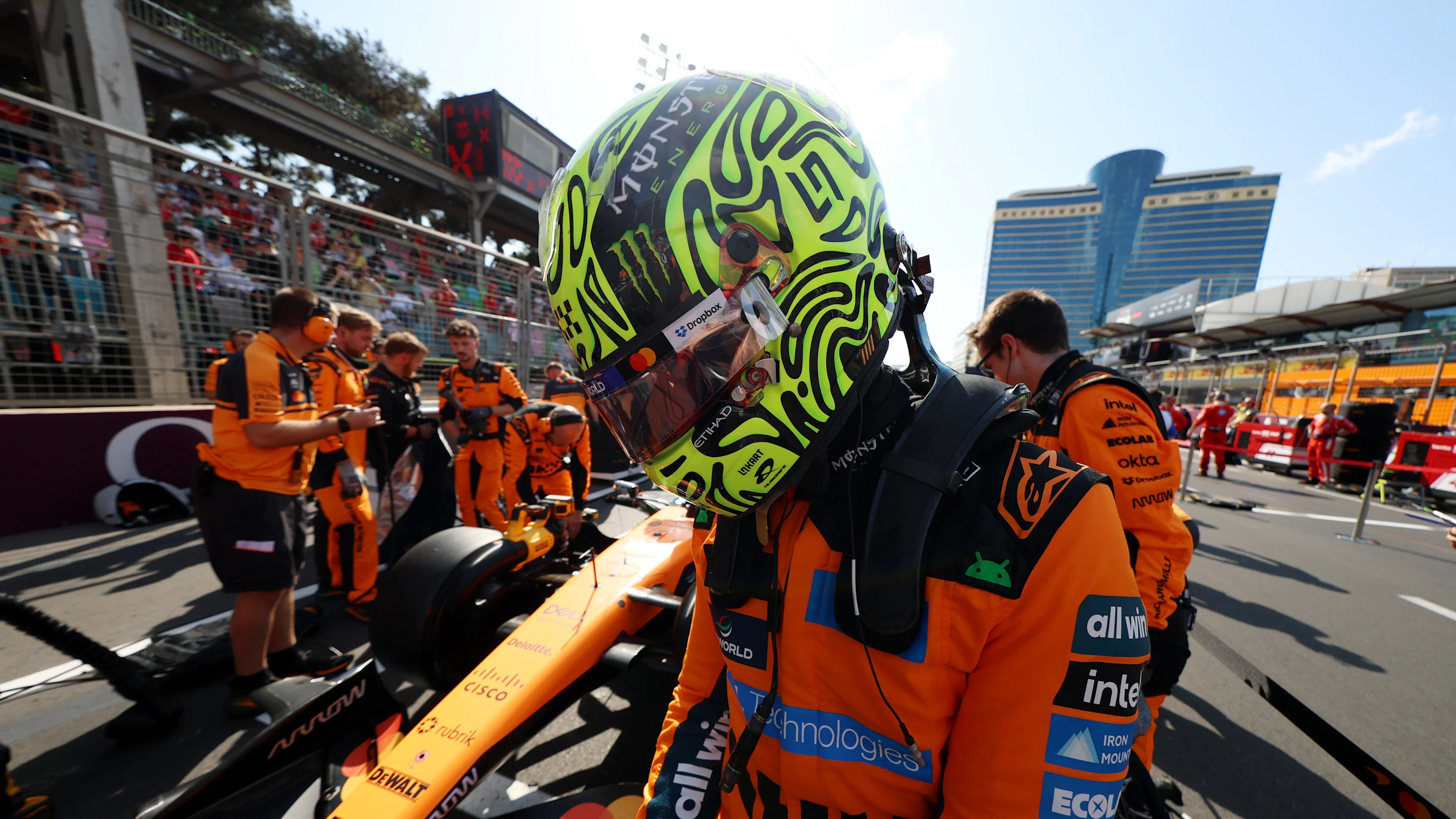 BAKU, AZERBAIJAN - SEPTEMBER 26: Lando Norris of Great Britain and McLaren on the grid prior to the