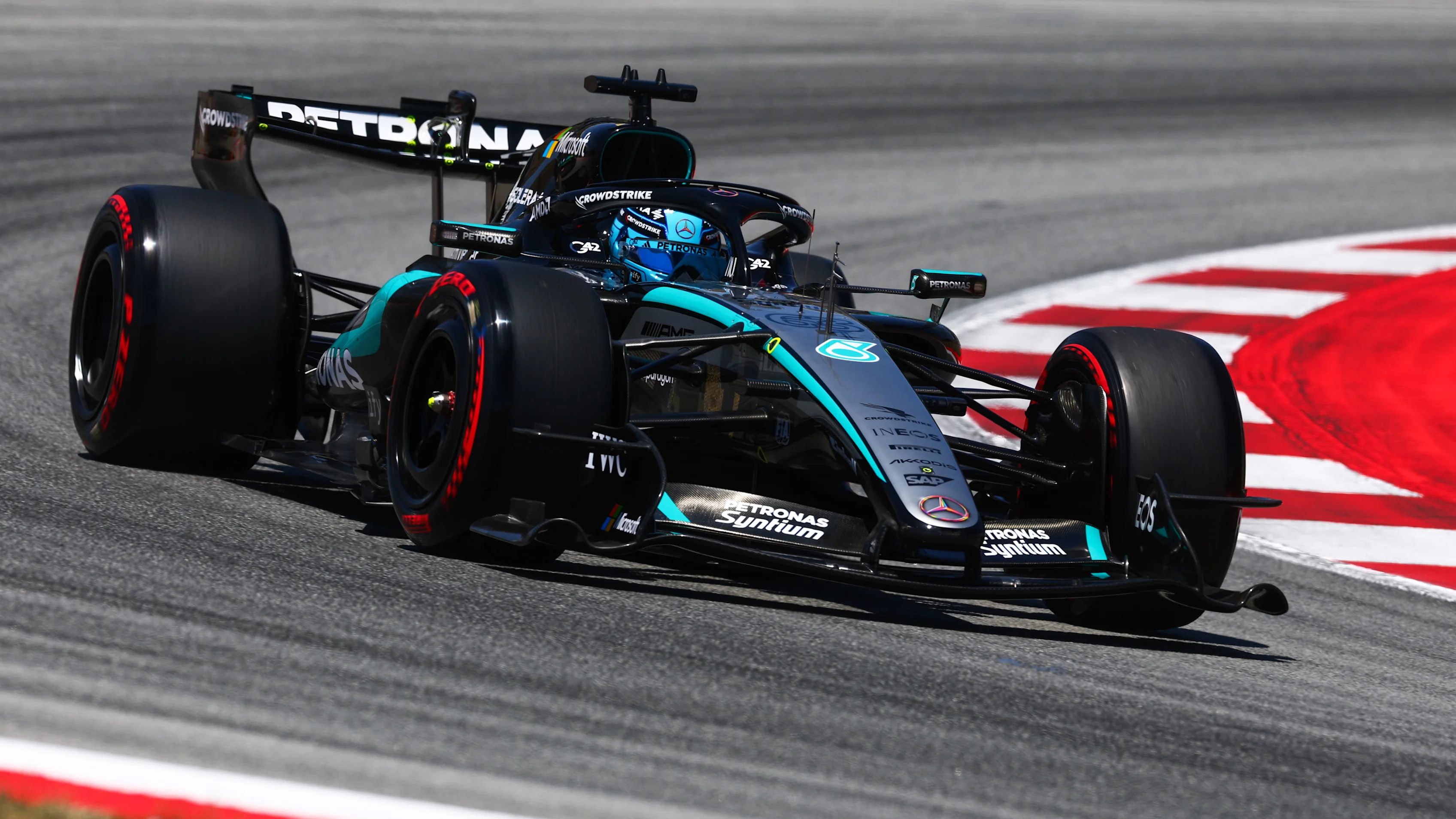 BARCELONA, SPAIN - JUNE 13: George Russell of Great Britain driving the (63) Mercedes AMG Petronas