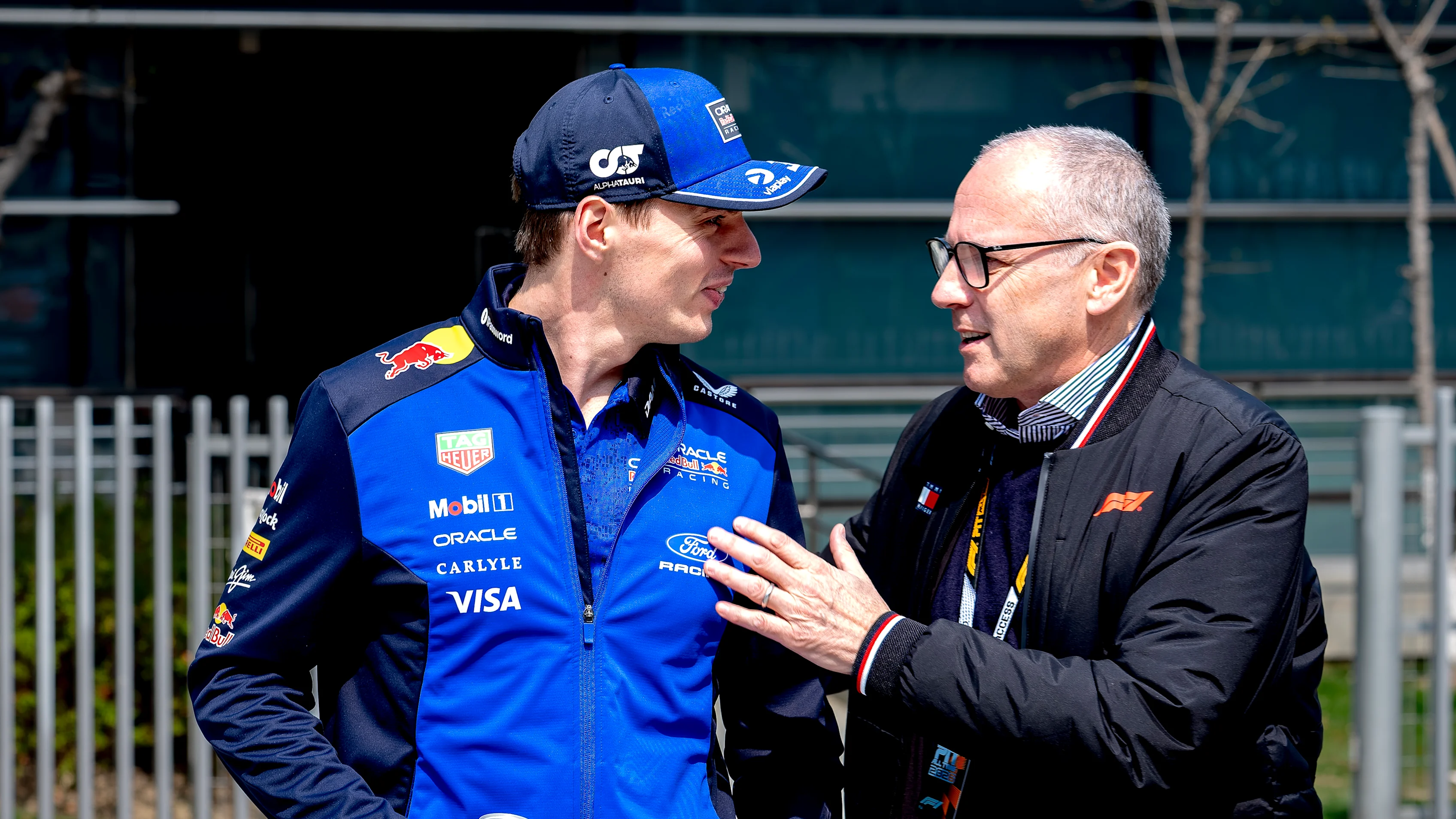 Formula 1 driver Max Verstappen of Oracle Red Bull Racing and Formula 1 president Stefano