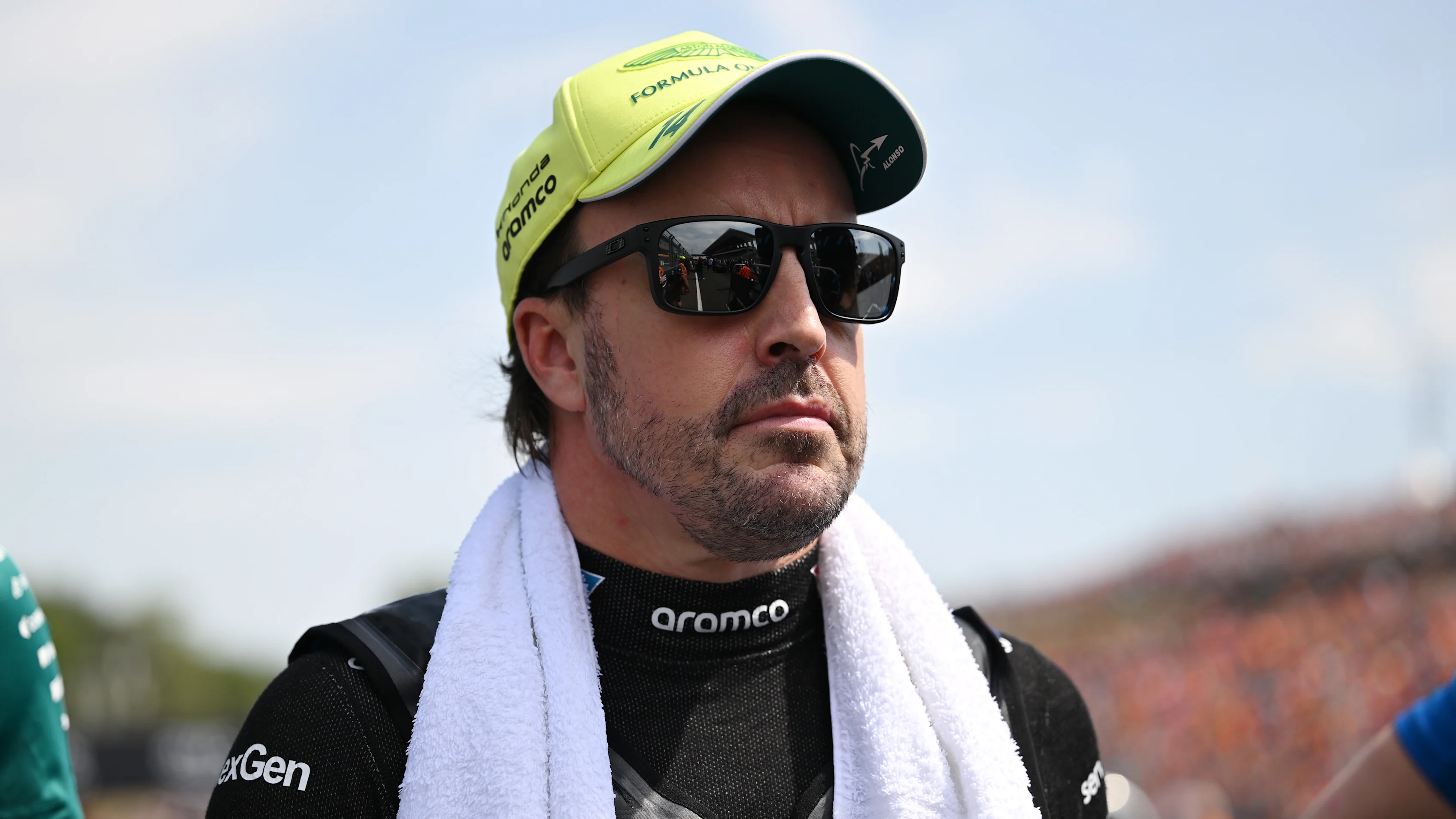 BUDAPEST, HUNGARY - JULY 26: Fernando Alonso of Spain and Aston Martin F1 Team on the grid prior to