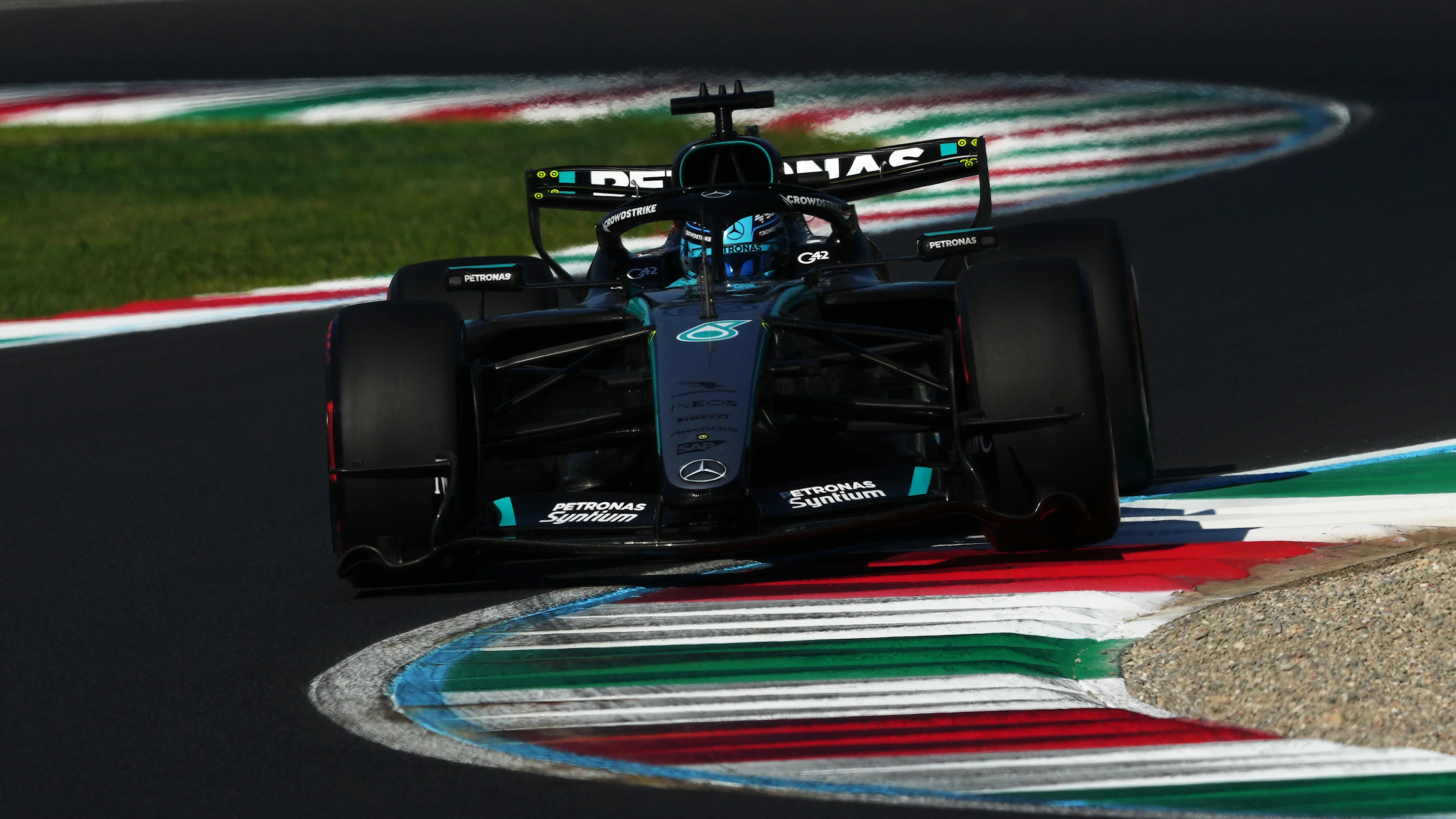 MONZA, ITALY - SEPTEMBER 04: George Russell of Great Britain driving the (63) Mercedes AMG Petronas